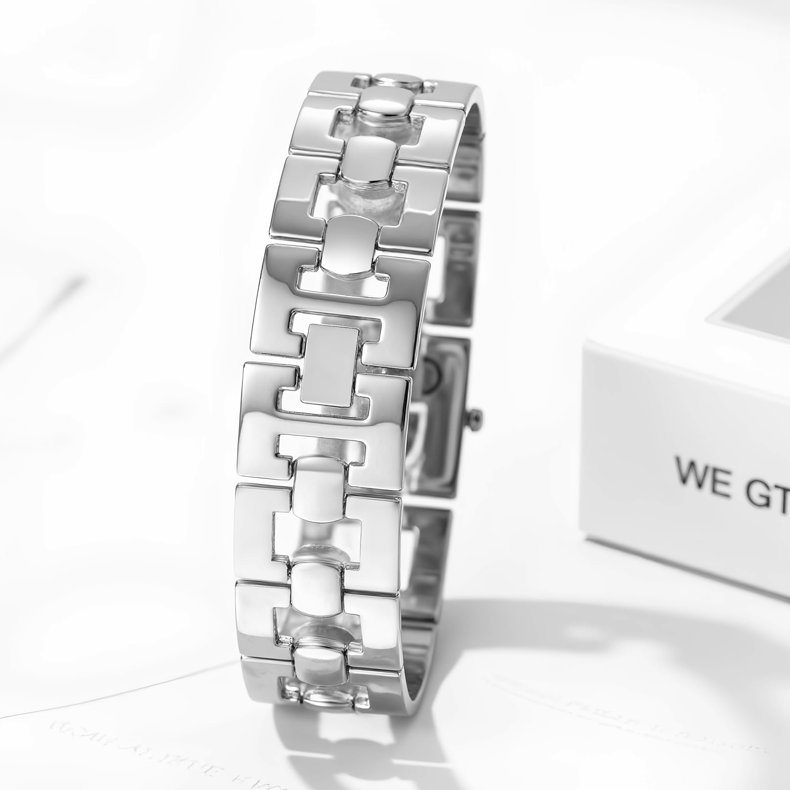 Женские часы JewelryWe Квадратные Маленькие Кварцевые Аналоговые Металлический Ремешок Стразы Блестящие, фото №5