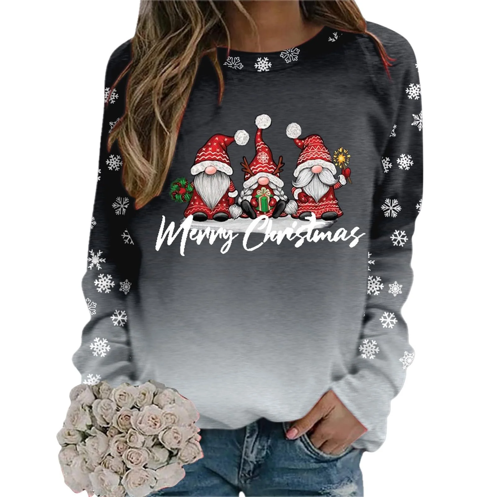 Рождественский свитер Basic Свободный свитер с круглым вырезом Узор, фото №2 Рождественский свитер Basic Свободный свитер с круглым вырезом Узор, фото №2