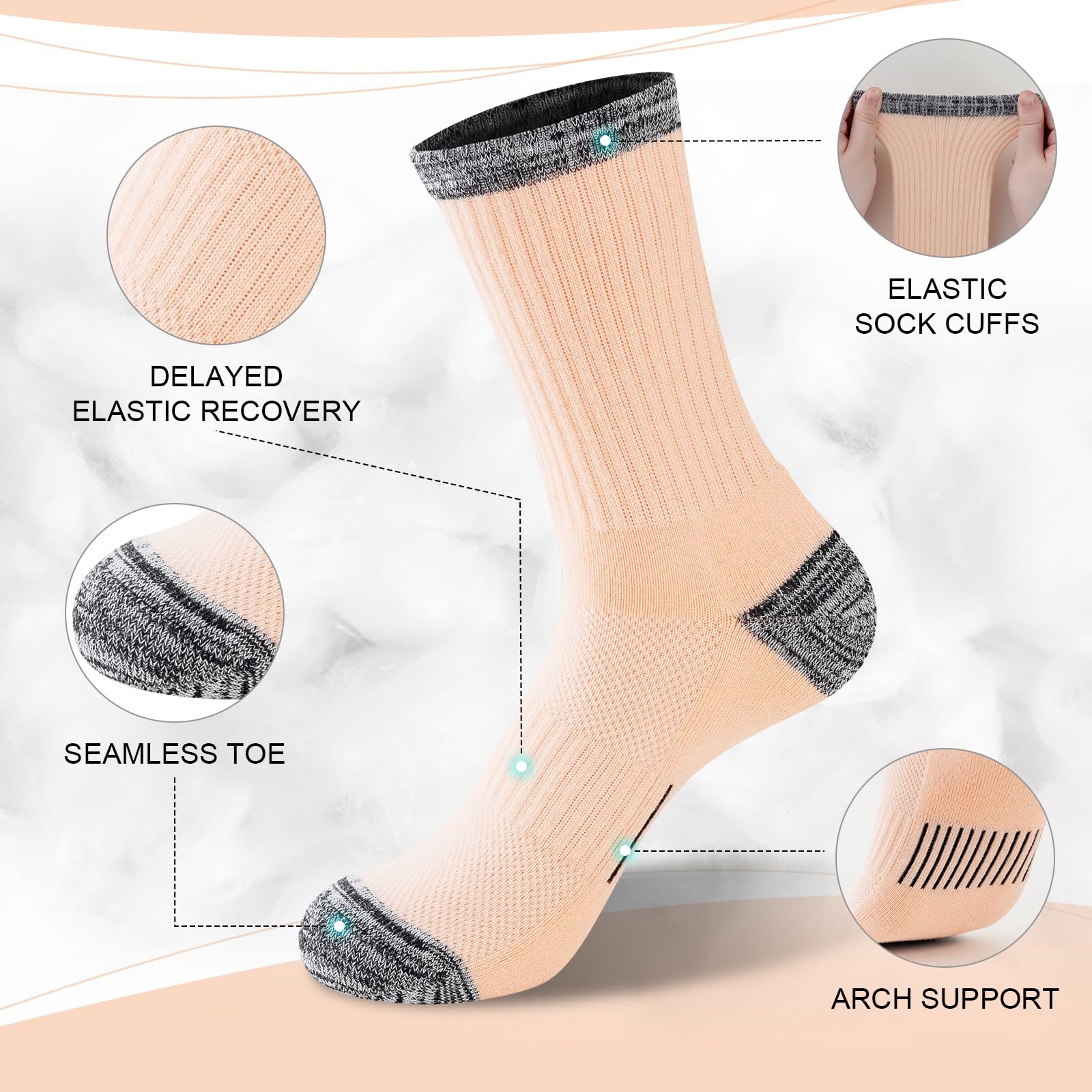 Женские походные носки, 39-42, 35-38, Женские спортивные носки, дышащие, с мягкой подкладкой, термоноски из хлопка для бега, для активного отдыха, против волдырей, толстые носки, многофункциональные спортивные носки, 6 пар, фото №5