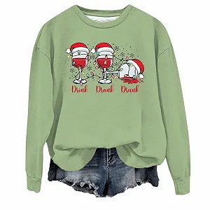 Свитшот Comfort Colours Рождественский напиток Drank Drunk Красное вино Бокал Без капюшона Уличный стиль Круглый вырез Повседневный Модный Комфортная стирка Свитшот с круглым вырезом Смешные Женские Свитшоты Блузка - Фото 1