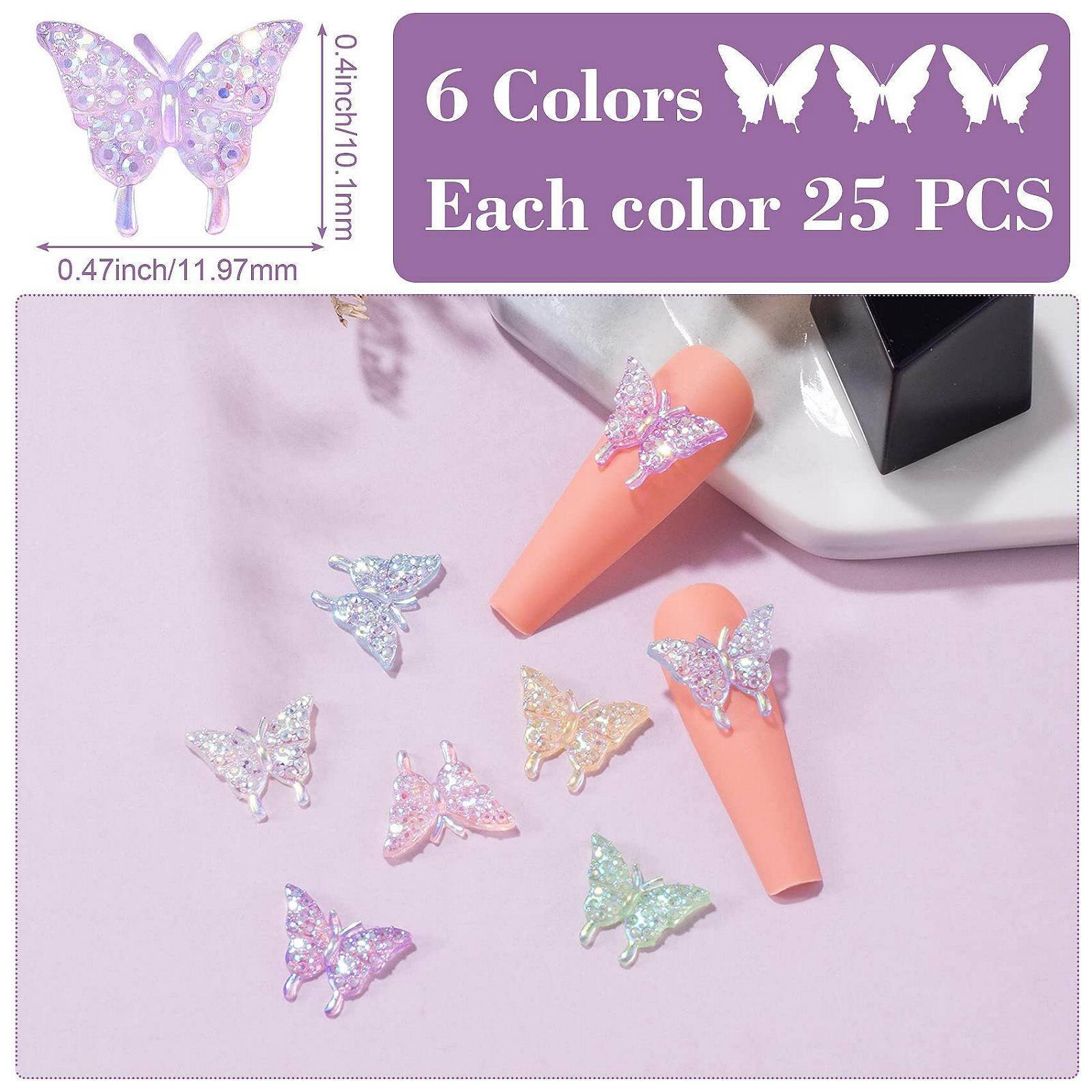 3D Украшения для ногтей Бабочки Розовый Фиолетовый Синий Зеленый Белый Желтый Стразы для ногтей Аврора Самоцветы, фото №2