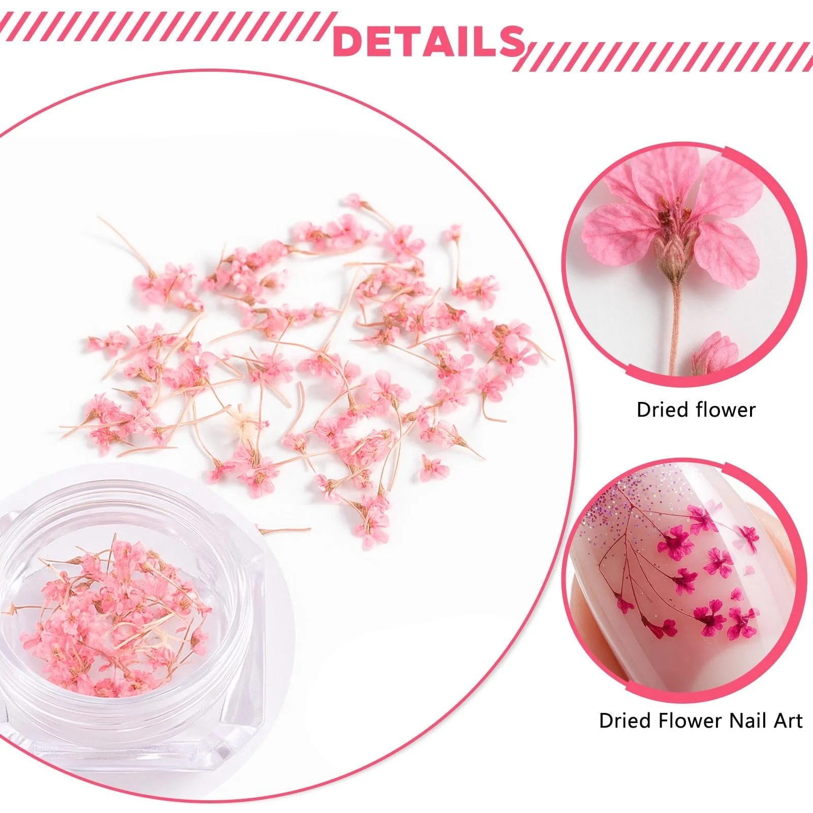 Набор для дизайна ногтей 6 Dried Flowers Bottles Pink 2-in-1 Tweezers Professional, фото №3