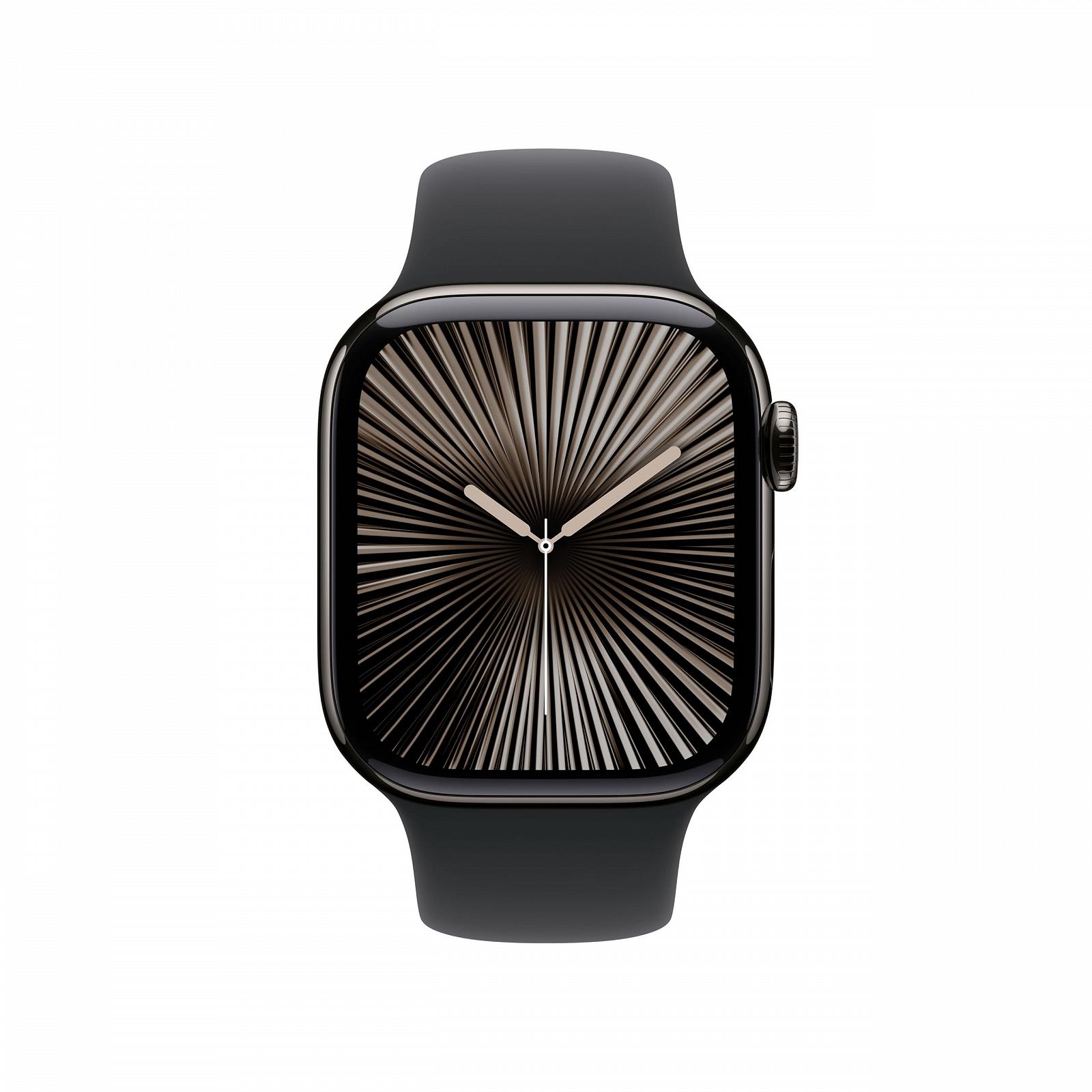 Смарт-годинник Apple Series 10 (GPS + Cellular, 42 мм) Титановий корпус Сірий та Чорний спортивний ремінець (M/L), фото №2