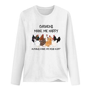 Женский Легкий свитшот с принтом курицы "Я счастлива", круглый вырез, длинный рукав - Фото 1