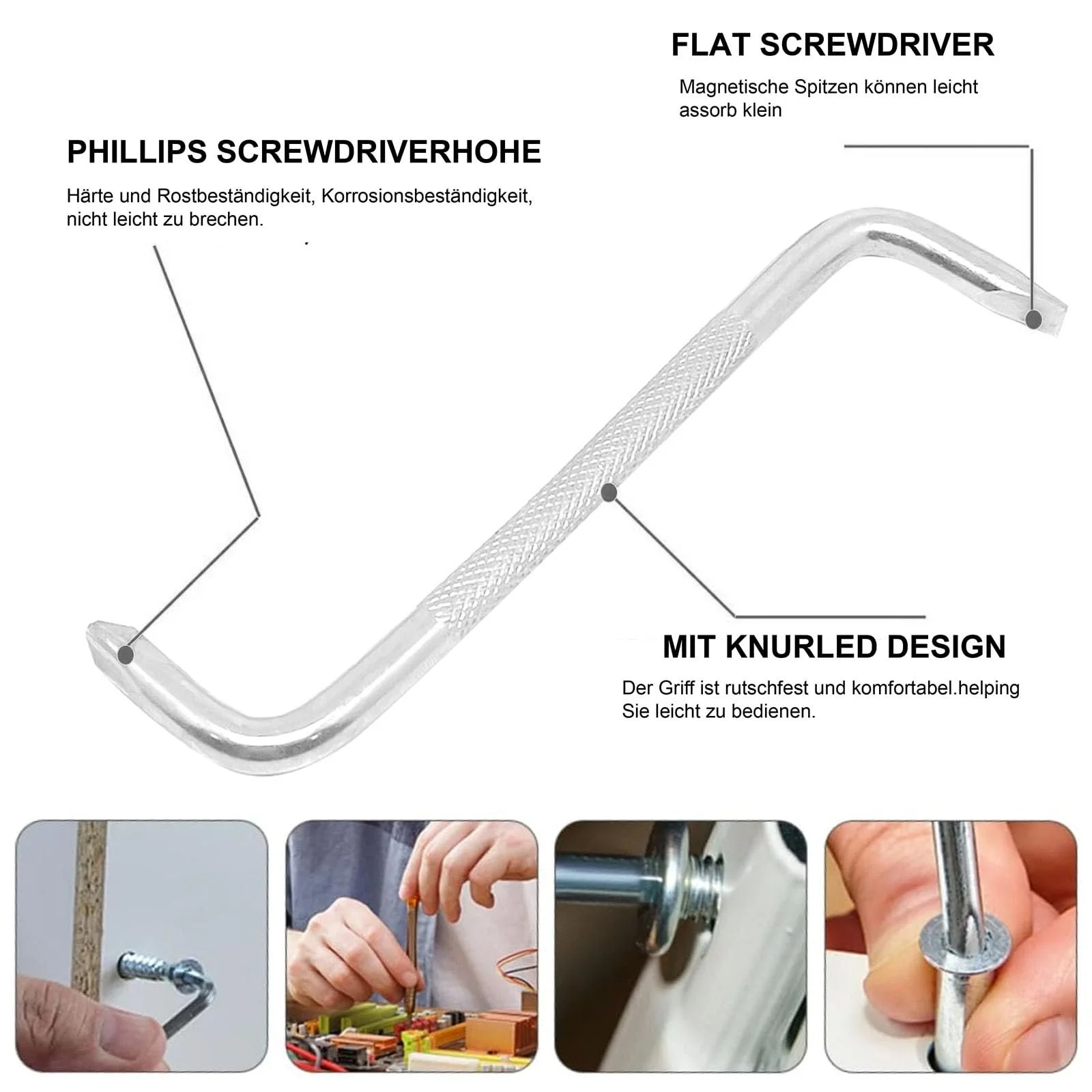 Набір Вигнутий Г-подібний ключ Чорний Хрестова викрутка Набір Багатофункціональна Подвійна Головка Сріблястий, фото №4