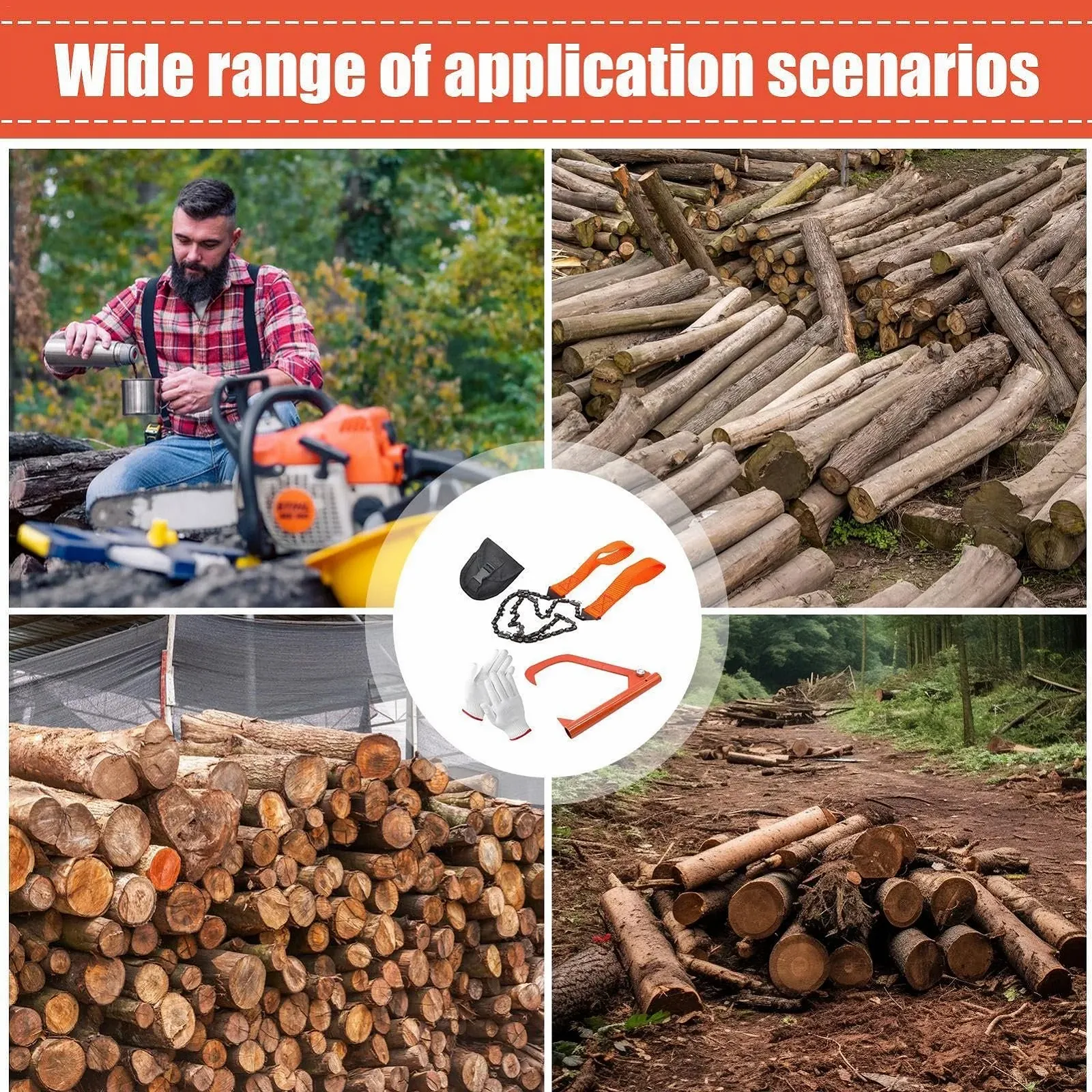 Пила кишенькова ланцюгова Portable Pocket Chainsaw Rope Saw Set 4 предмети Нержавіюча сталь із сумкою та рукавичками, фото №5