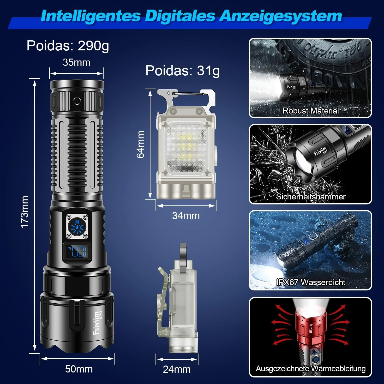 Ліхтар LED Акумуляторний, 500 000 Люмен, Тактичний, Регульований Zoom, для Кемпінгу, фото №7