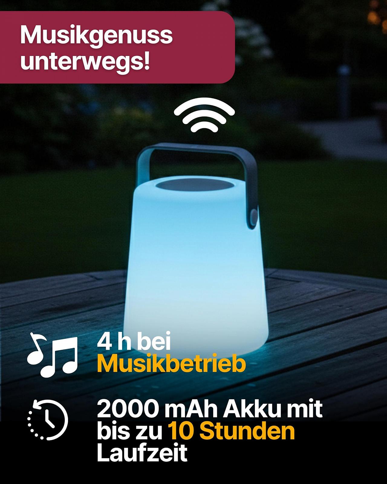 Настільна лампа SCHWAIGER Bluetooth динамік 10 Вт LED 10 кольорів 4 режими IP44, фото №5