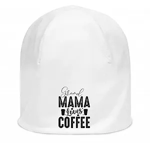 Бини Atspauda Grand Mama Loves Coffee Унисекс Хлопковая Эластичная Белая, One Size - Фото 1