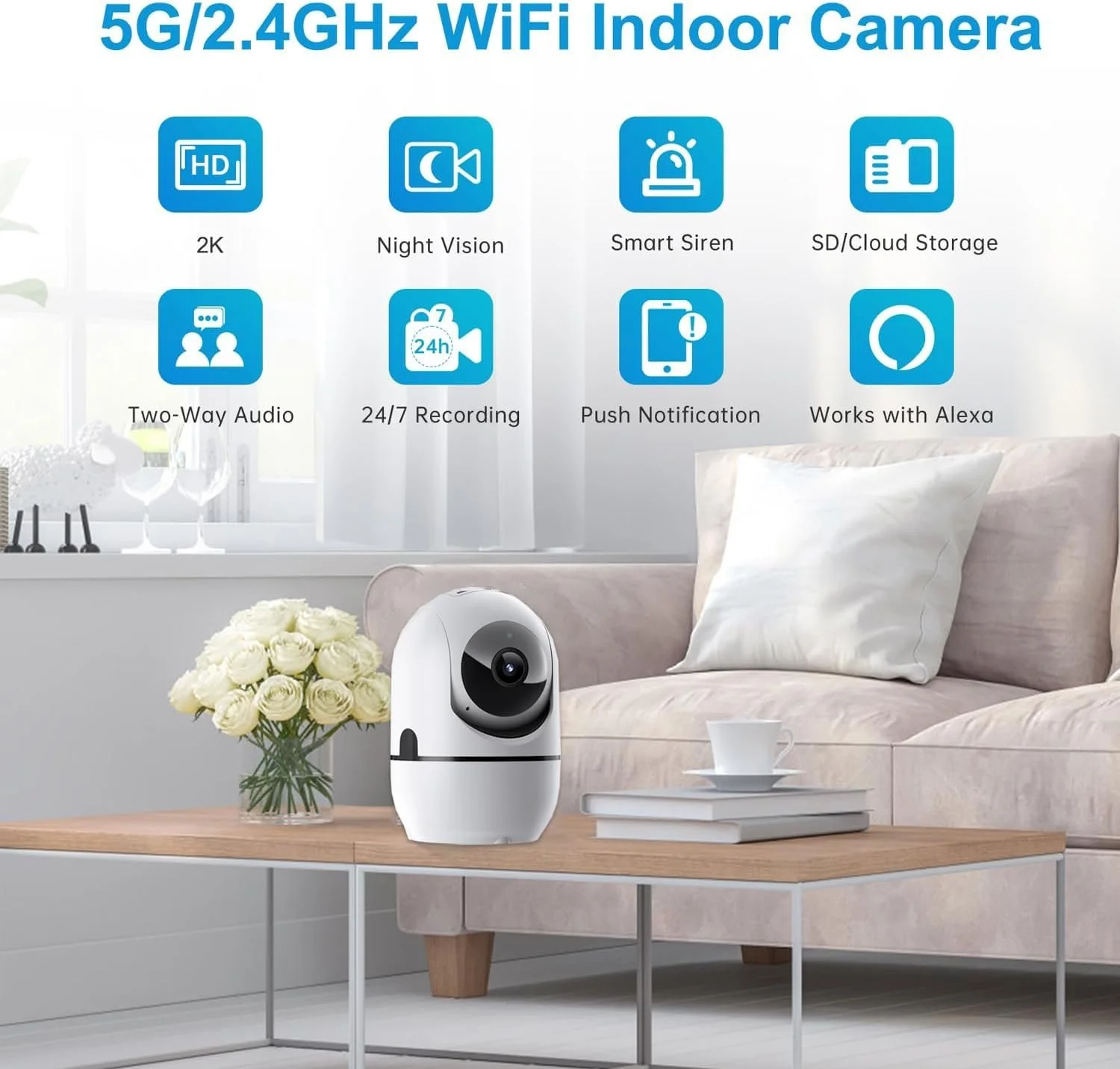 Камера відеоспостереження 5G/2.4G WiFi 360° Baby Monitor Motion Sensor 2-Way Talk Night Vision TF, фото №9