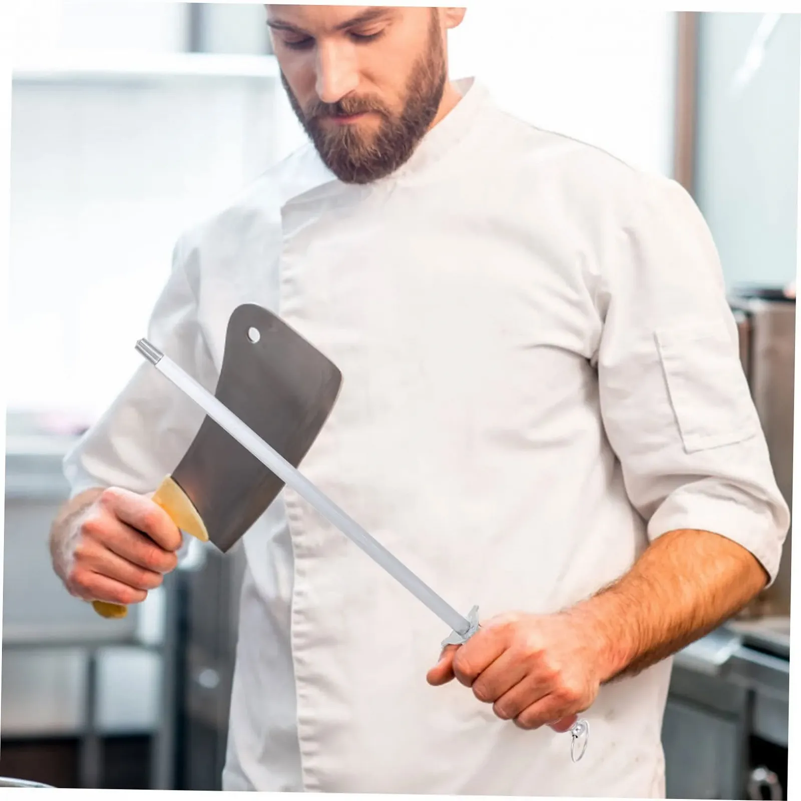 Мусат для ножів професійний ручний сталевий дерев'яна ручка Сріблястий, фото №8