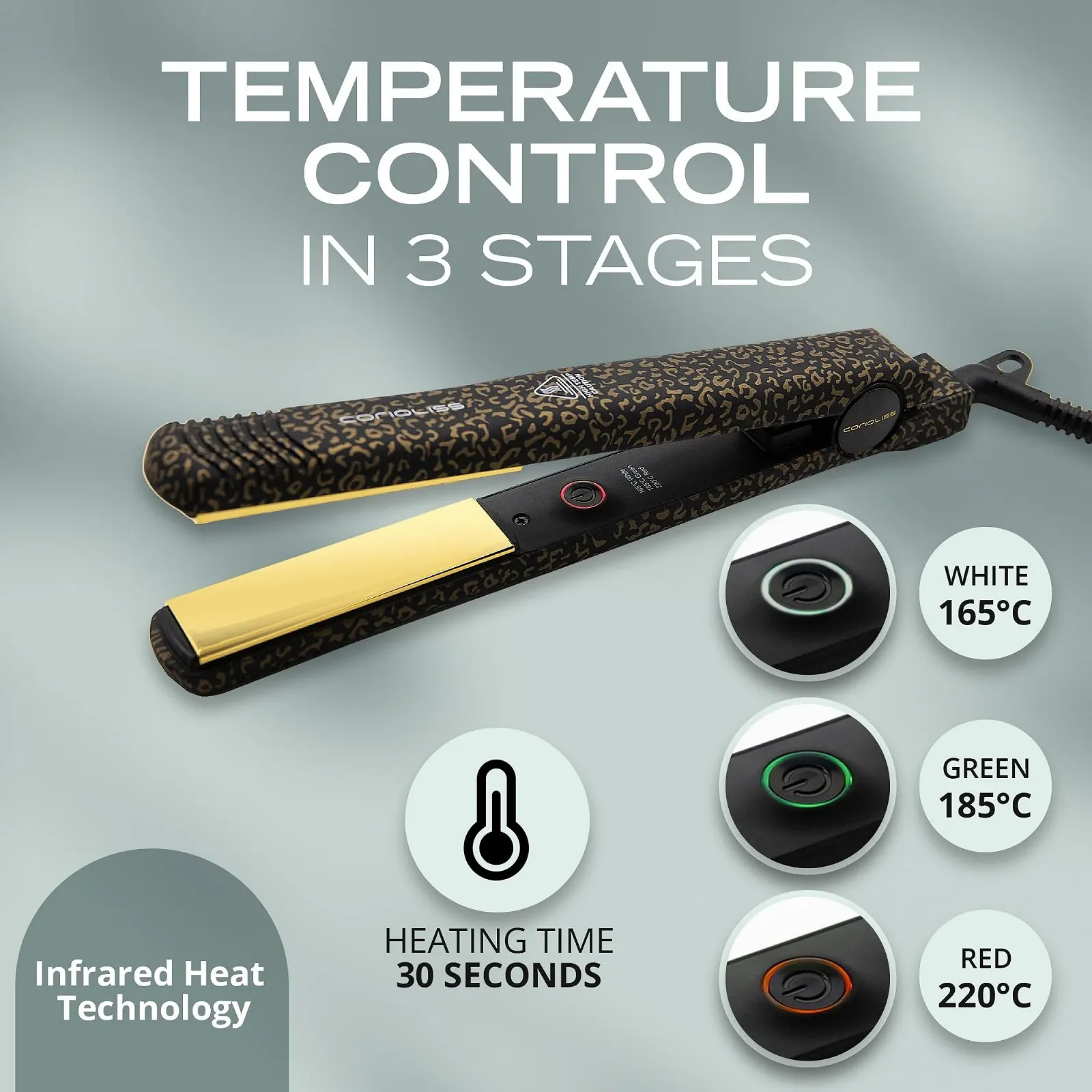 Выпрямитель для волос Corioliss C-Style Titanium Plates 165-220°C Leopard Gold, фото №4 Выпрямитель для волос Corioliss C-Style Titanium Plates 165-220°C Leopard Gold, фото №4