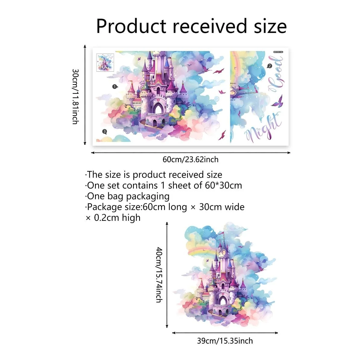 Наклейки на стіну Runtoo Girls Room Colorful Rainbow Princess для дитячої та вітальні, фото №4