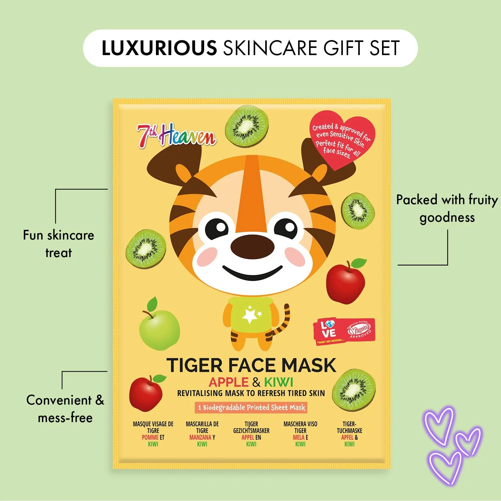 Тканинні маски для обличчя Набір з тваринами з тиграми, кошенятами та пандами 3 штук (1 паковання), фото №3