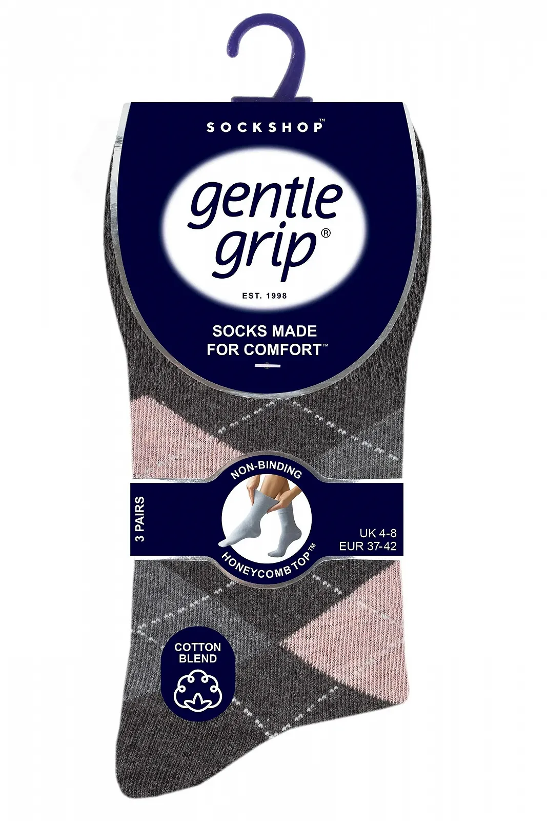 Носки Argyle Gentle Grip Женские 3 пары Хлопок Аргайл Угольно-серый / Серый, фото №2