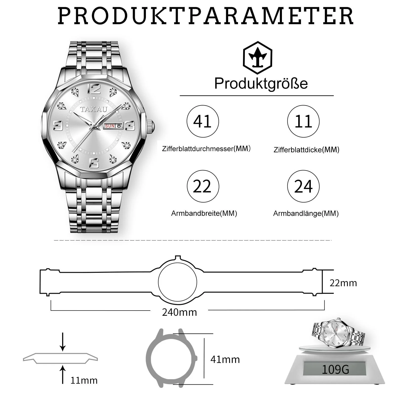 Мужские Часы Taxau Кварцевые Часы из Нержавеющей Стали Бизнес Часы с Датой Люминесцентные Водонепроницаемые Синий/Черный/Серый/Белый циферблат, серебряный браслет, фото №2 Мужские Часы Taxau Кварцевые Часы из Нержавеющей Стали Бизнес Часы с Датой Люминесцентные Водонепроницаемые Синий/Черный/Серый/Белый циферблат, серебряный браслет, фото №2