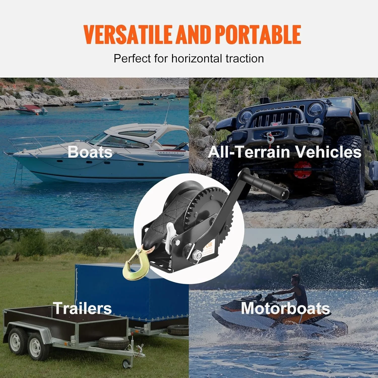 Ручная лебедка VEVOR KW1200 / Для прицепа лодки / Черная, фото №7