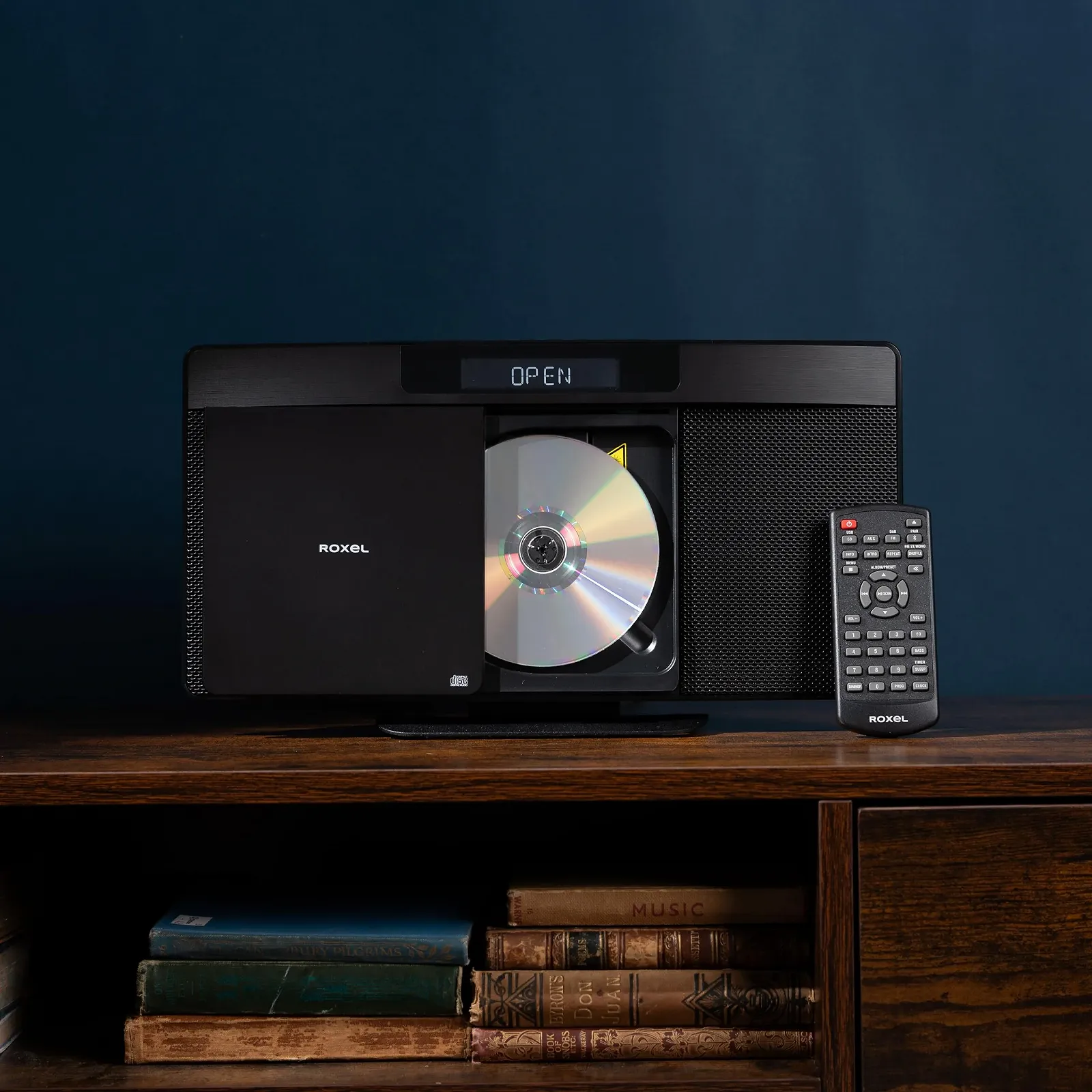 Музыкальная система Roxel Micro HiFi System с DAB/DAB+/FM-радио, беспроводным BT V5.4, мощным динамиком, настенный, USB и AUX вход, дистанционное управление, тонкий и плоский дизайн, белый LED-дисплей, фото №5