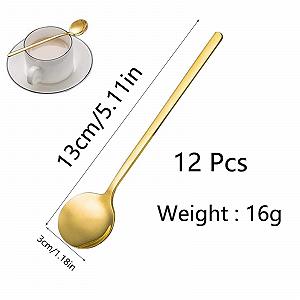 Набор 12 шт, Золотая кофейная ложка, Маленькая кофейная ложка, Чайная ложка из нержавеющей стали, Золотая ложка из нержавеющей стали, Классическая кофейная ложка, Ложка для торта, Полированная чайная ложка, для десерта, кофе, мороженого, 13 см synthetic.ua - Фото 1