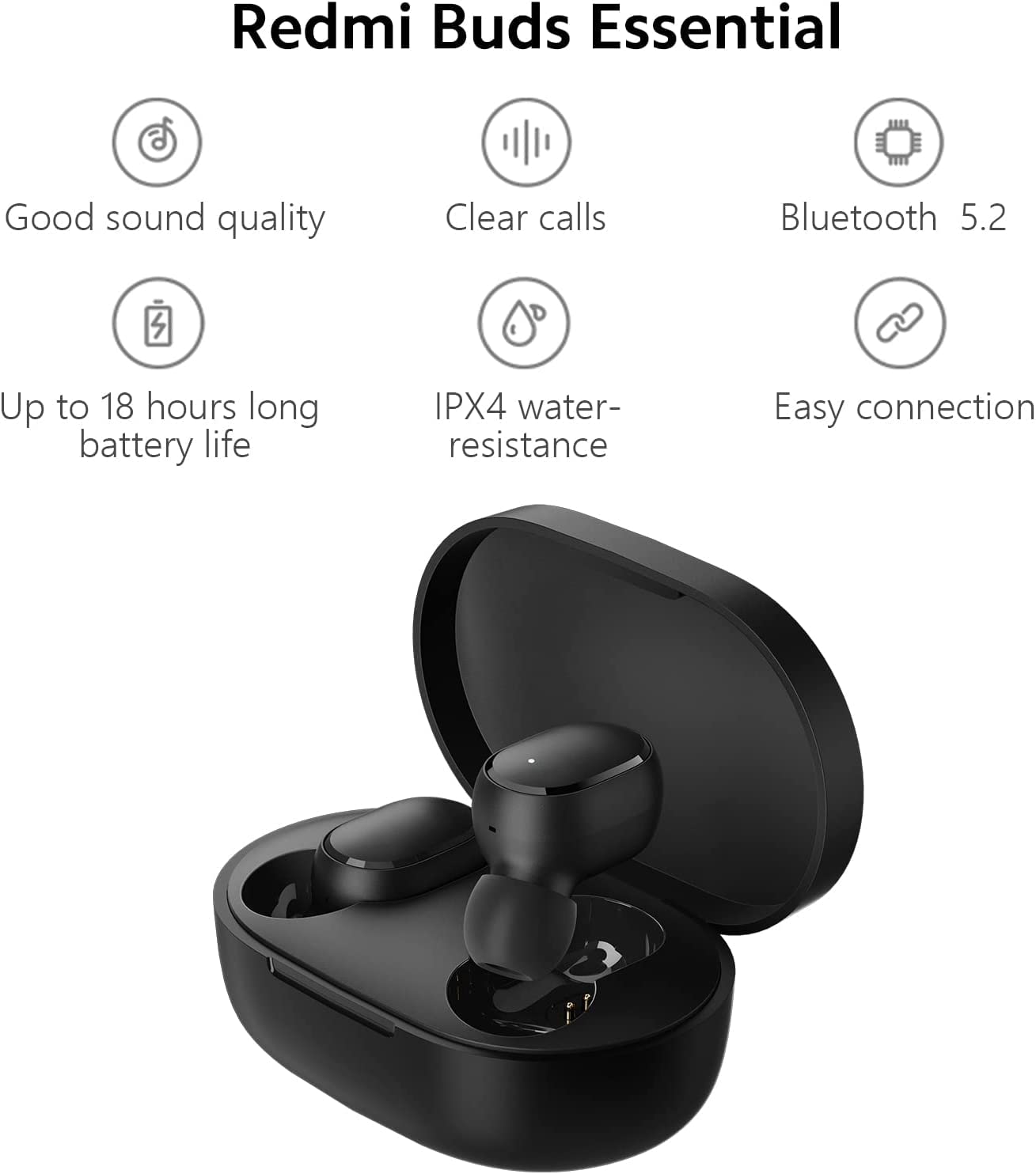 Наушники Xiaomi Redmi Buds Essential Bluetooth 5.2 Внутриканальные с микрофоном HD качество звука 18 часов работы IPX4 моно/стерео режим игровой режим четкие звонки Черный, фото №2