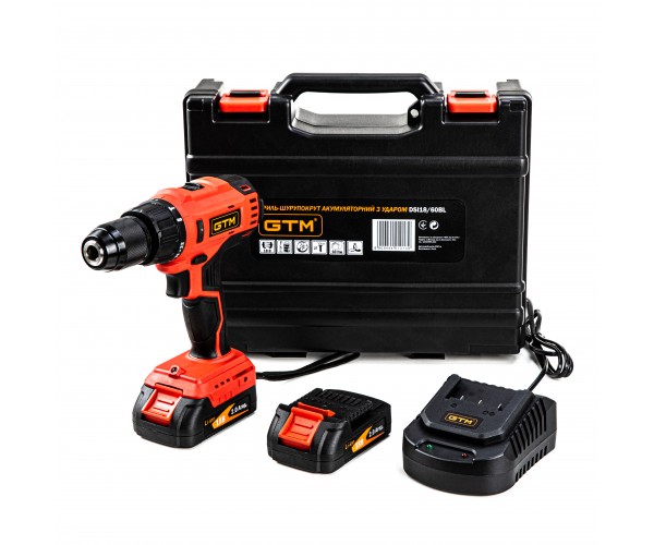 Дриль-шурупокрут акум DSI18/60BL з ударом 18В 60Нм 2шв +акум.2Аг-2шт, зарядний пристрій, фото №1
