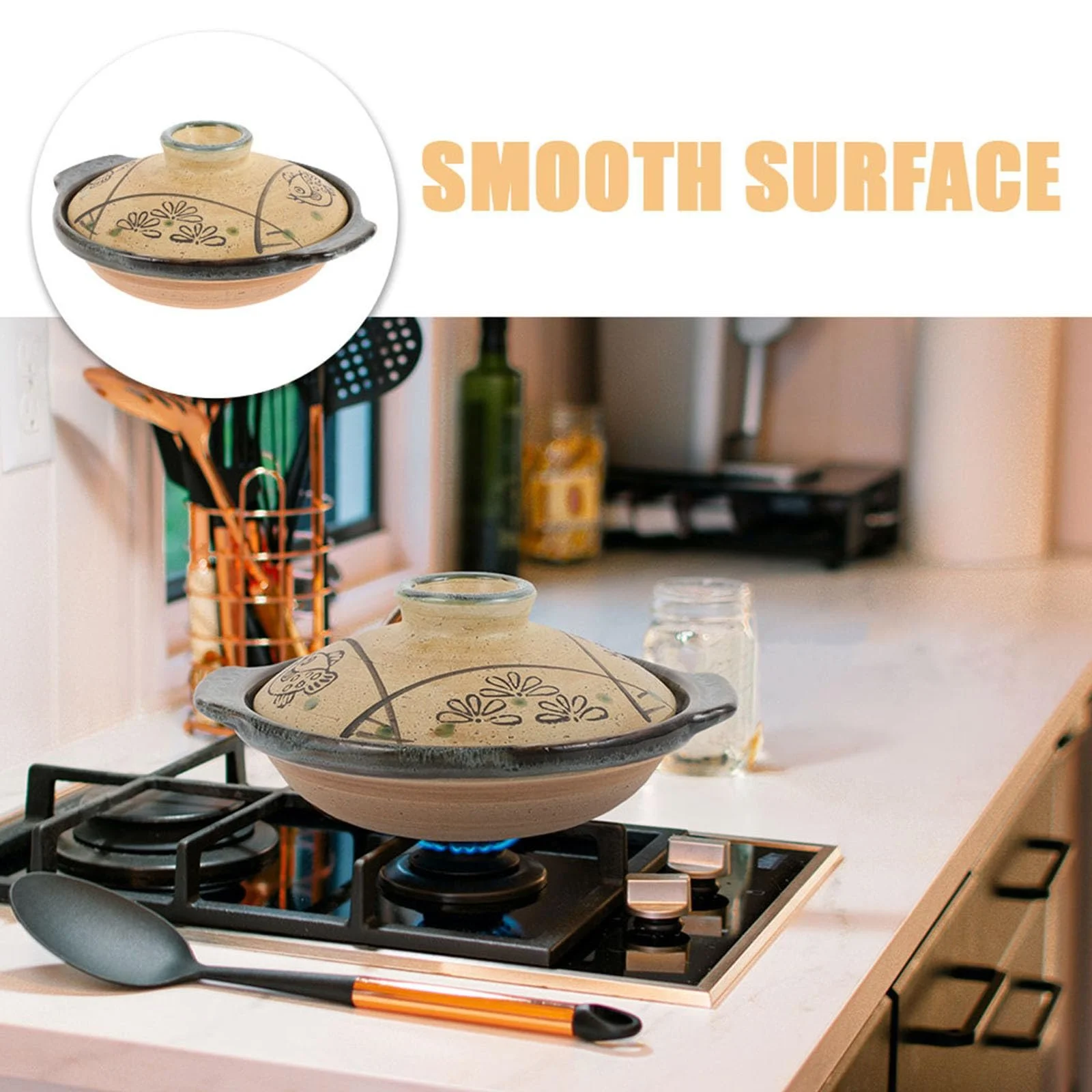 Японська керамічна каструля-жаровня BESPORTBLE 18 см з кришкою жароміцна енергоощадна для плити, фото №7