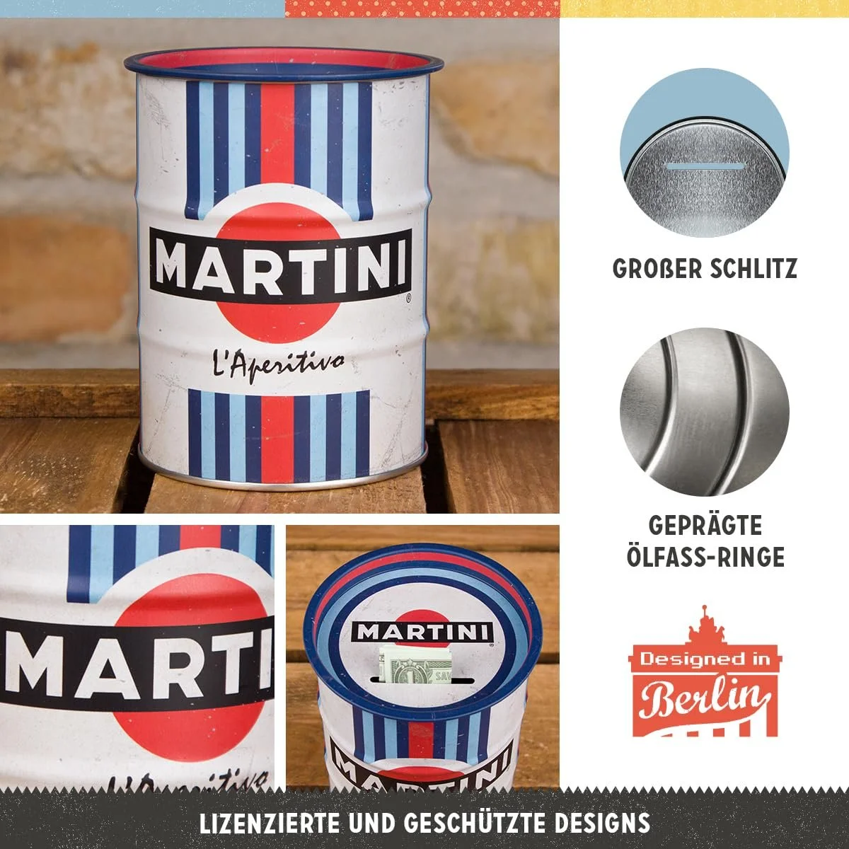 Скарбничка Nostalgic-Art Martini L'Aperitivo Racing Stripes металева 600 мл, фото №3