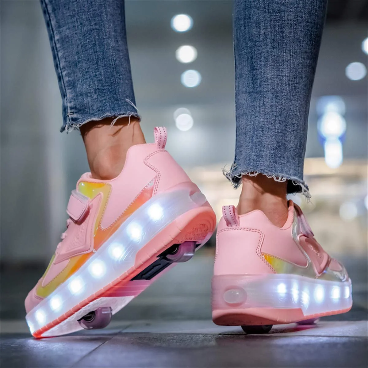 Детские USB Перезаряжаемые LED Роликовые Кроссовки с Двойными Колесами для Фитнеса Гимнастики Спорта на Открытом Воздухе для Бега, фото №6