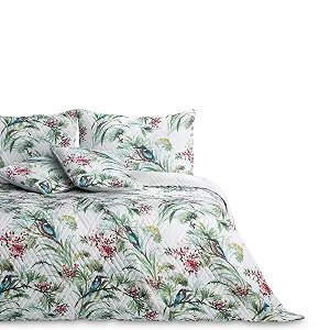 Покрывало AmeliaHome Двустороннее 170 x 210 см С растительным узором, узором птиц Многоцветный Kingfisher - Фото 1