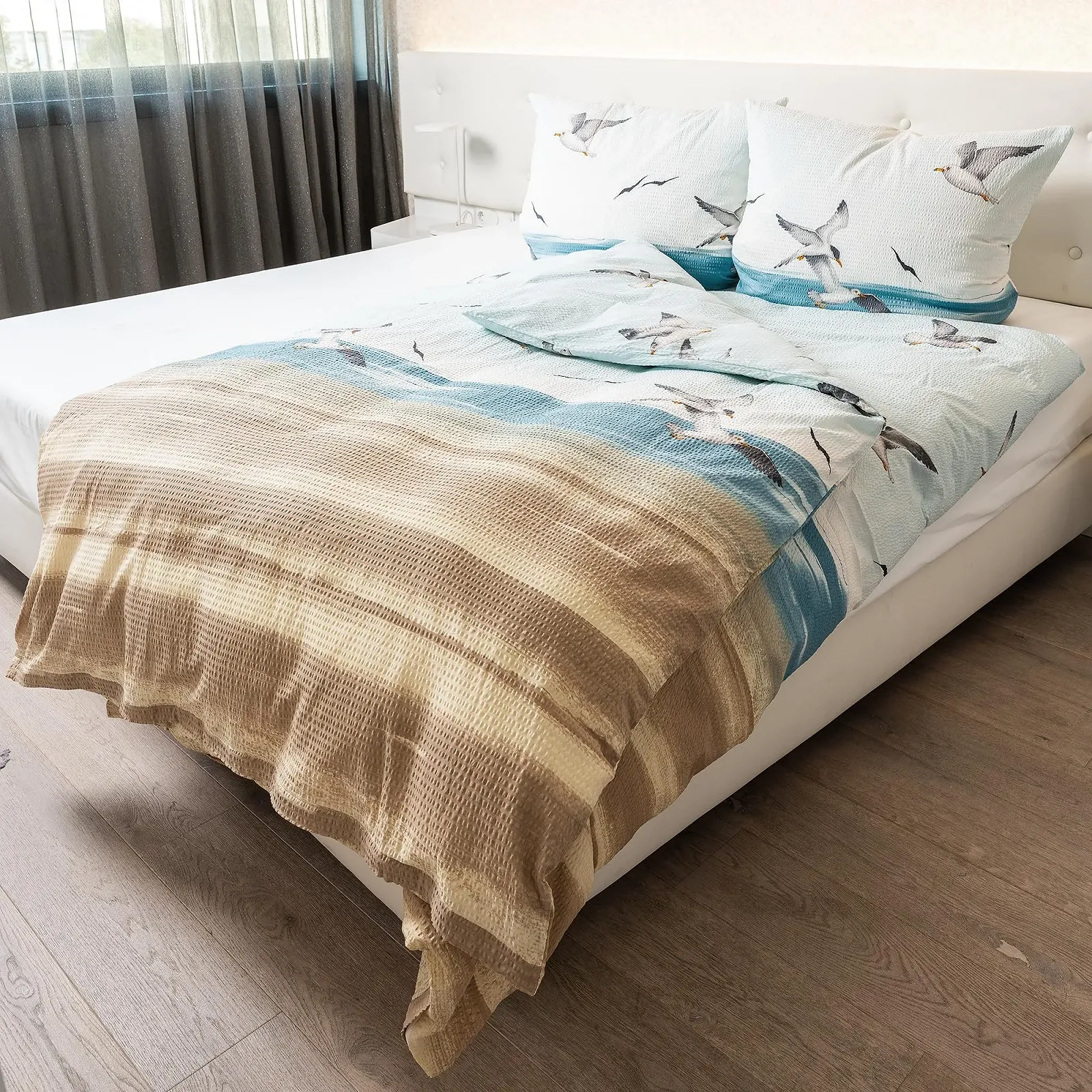 Комплект постільної білизни Traumschlaf Seersucker 135 x 200 см бавовна морський стиль з блискавкою Чайки, фото №2