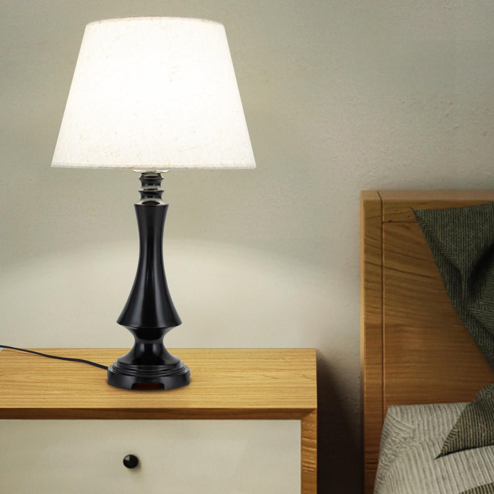 Настільна лампа Ретро Лляний абажур E27 Кнопковий перемикач, фото №2