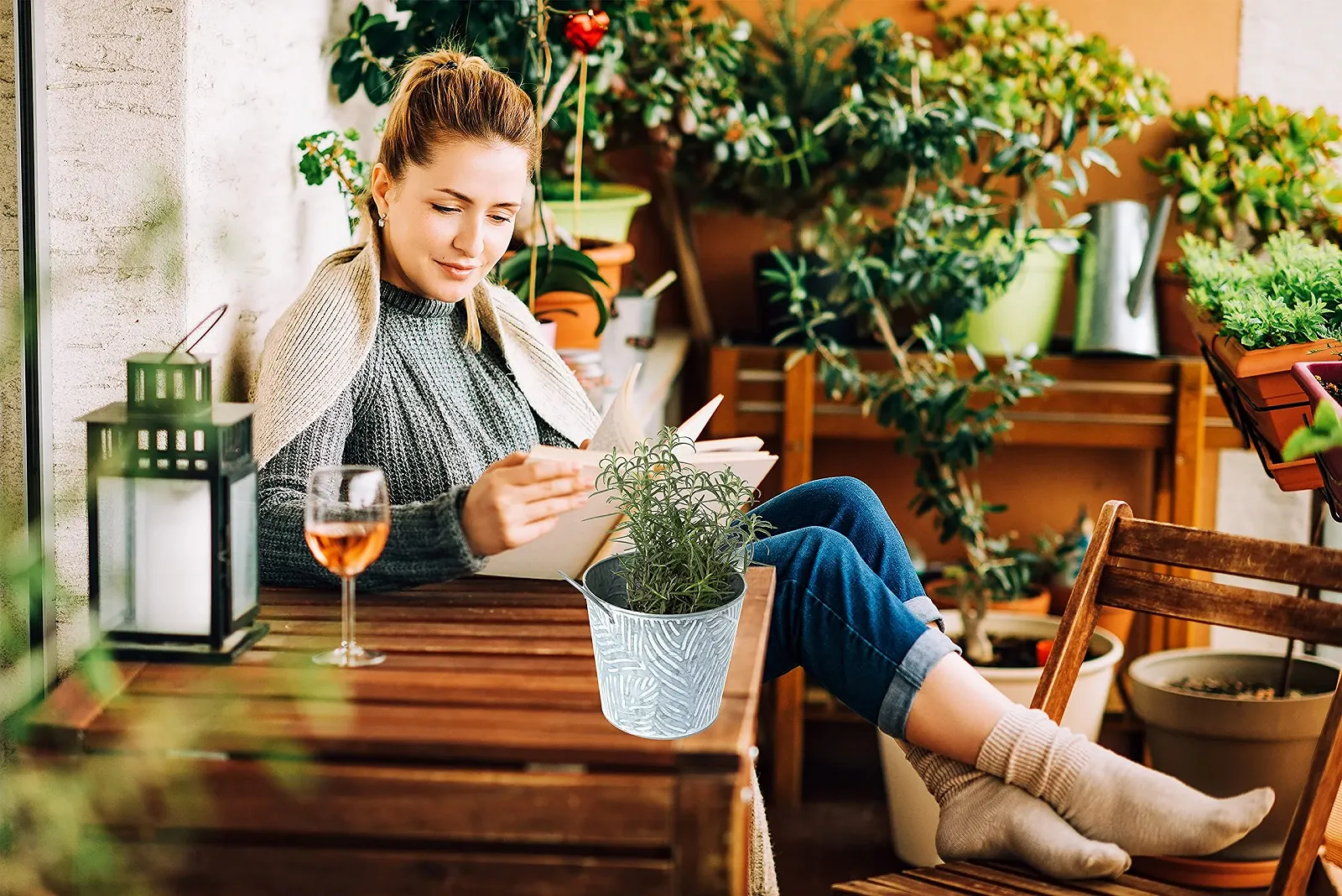 Підвісний кошик Набір 2 шт. Оцинкована сталь 3D дизайн пальмове листя Атмосферостійкий, фото №5