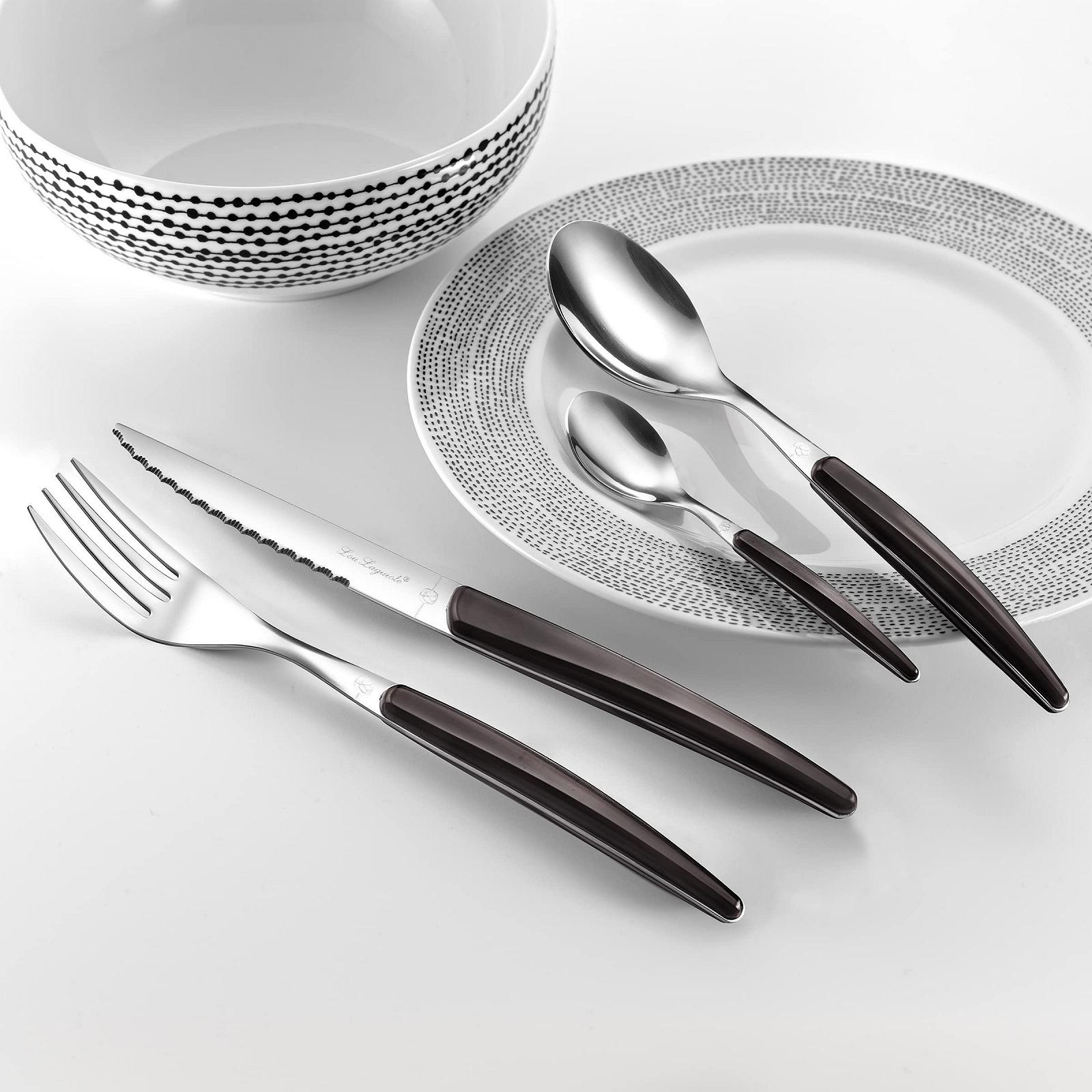 Набор столовых приборов Lou Laguiole Montana на 6 персон, нержавеющая сталь 18/0 с кристаллизованной декоративной ручкой, черный, 24 предмета, фото №4 Набор столовых приборов Lou Laguiole Montana на 6 персон, нержавеющая сталь 18/0 с кристаллизованной декоративной ручкой, черный, 24 предмета, фото №4