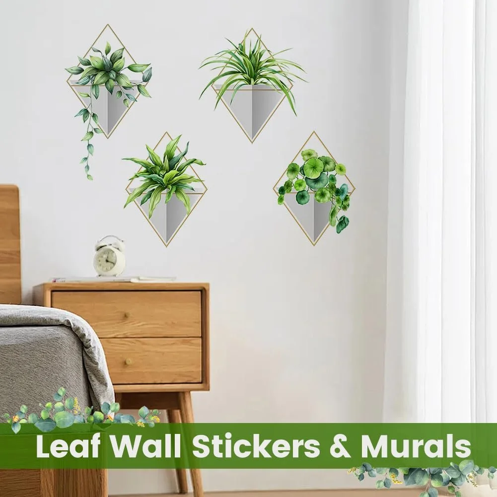 Наклейка на стіну Рослини 4 штуки Реалістичні зелені Самоклеючі Водонепроникні, фото №6