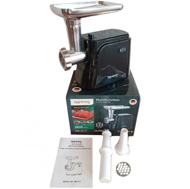 Электрическая мясорубка Rainberg RB-677 с насадкой для колбас и реверсом 2600W 2_009878, фото №2 Электрическая мясорубка Rainberg RB-677 с насадкой для колбас и реверсом 2600W 2_009878, фото №2