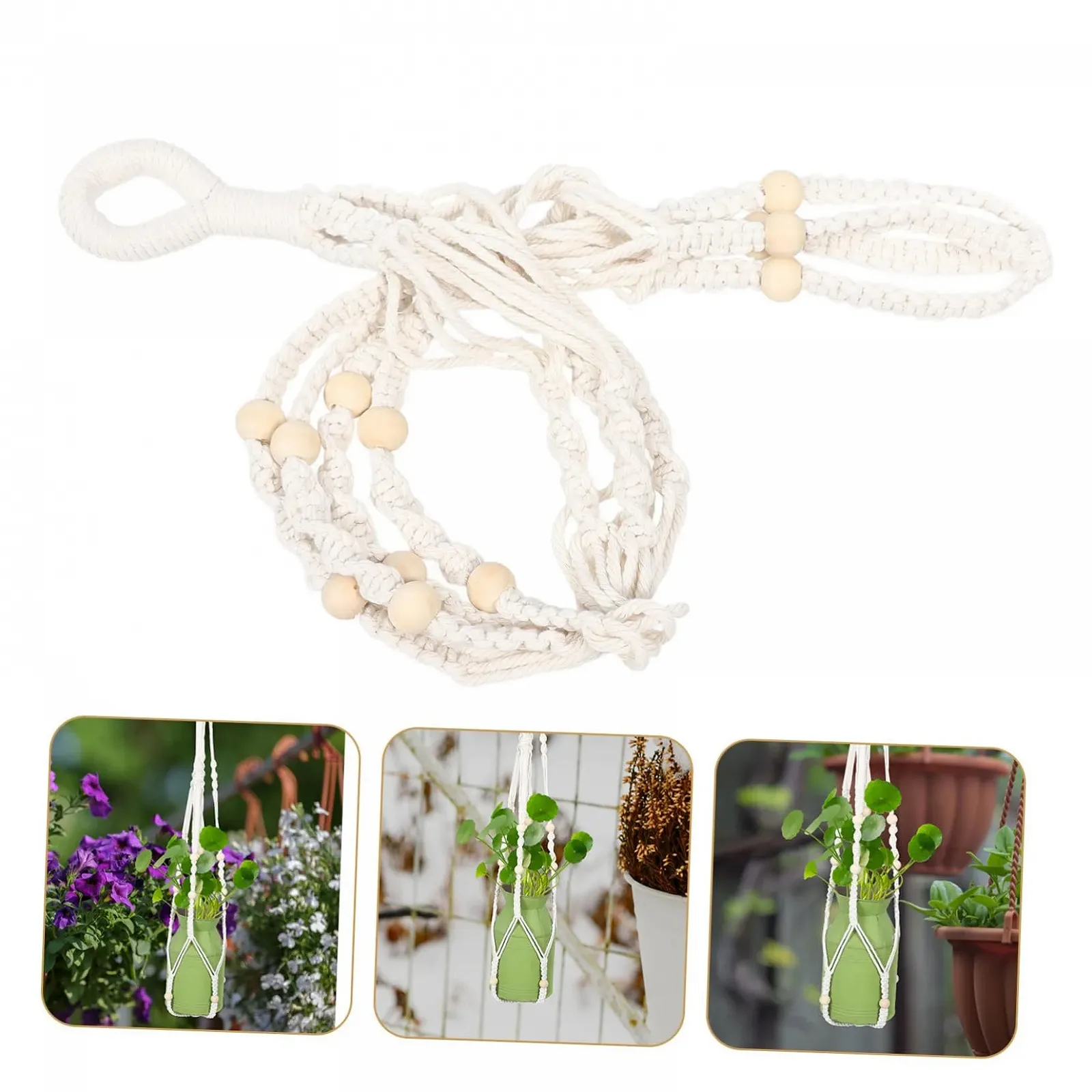 Підвісне кашпо HEMOTON Pack of 2 90 см бавовна та льон Сітчасте Бежеве, фото №8 Підвісне кашпо HEMOTON Pack of 2 90 см бавовна та льон Сітчасте Бежеве, фото №8