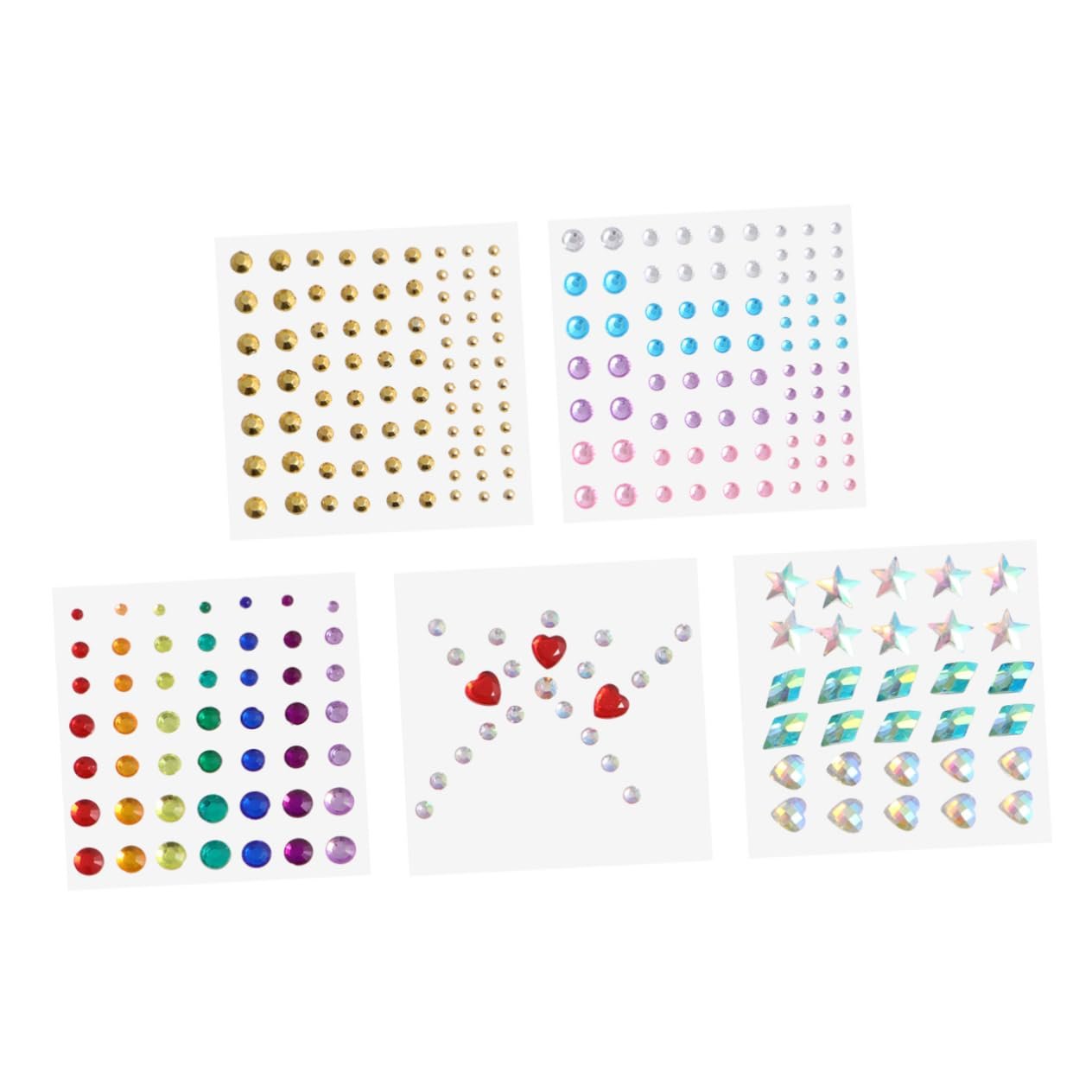 Самоклеящиеся стразы для глаз и лица 5 листов, разноцветные наклейки со стразами для макияжа и дизайна ногтей, блестящие и многоразовые, фото №1