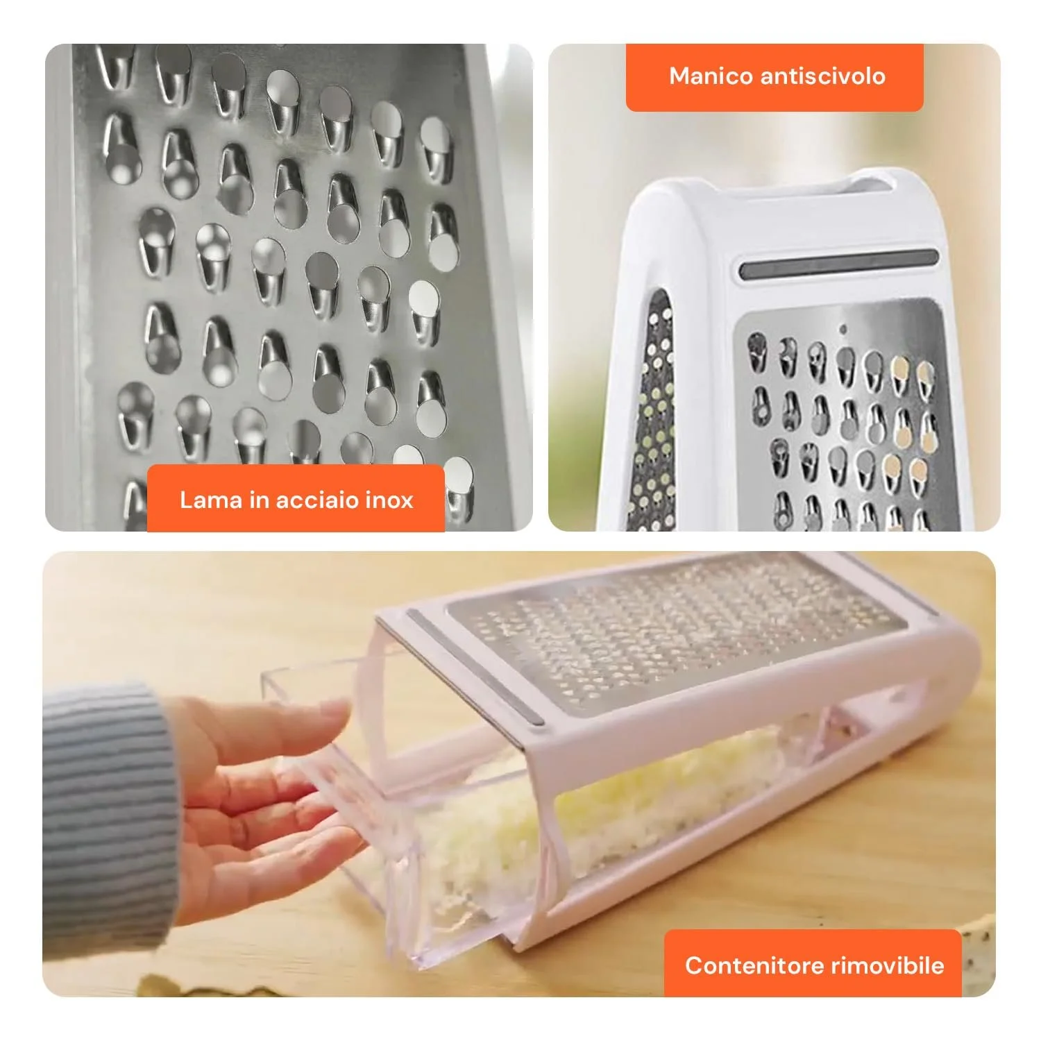 Багатофункціональна терка Avilia з нержавіючої сталі з подвійним лезом та знімним контейнером, фото №4