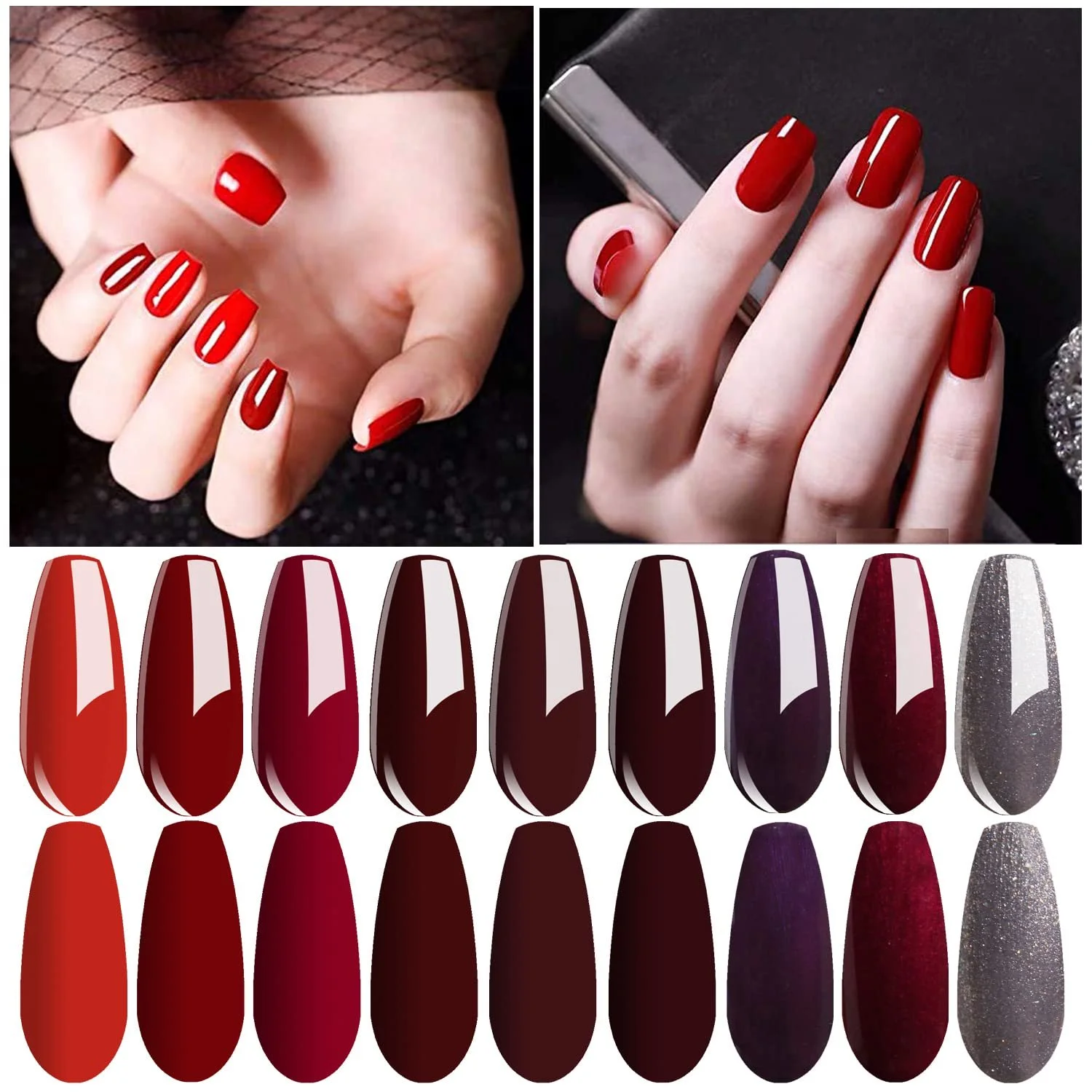 Гель-лак Vishine Набір 48W LED Лампа Базове та Верхнє покриття 4 Відтінки Червоного Колір, фото №3