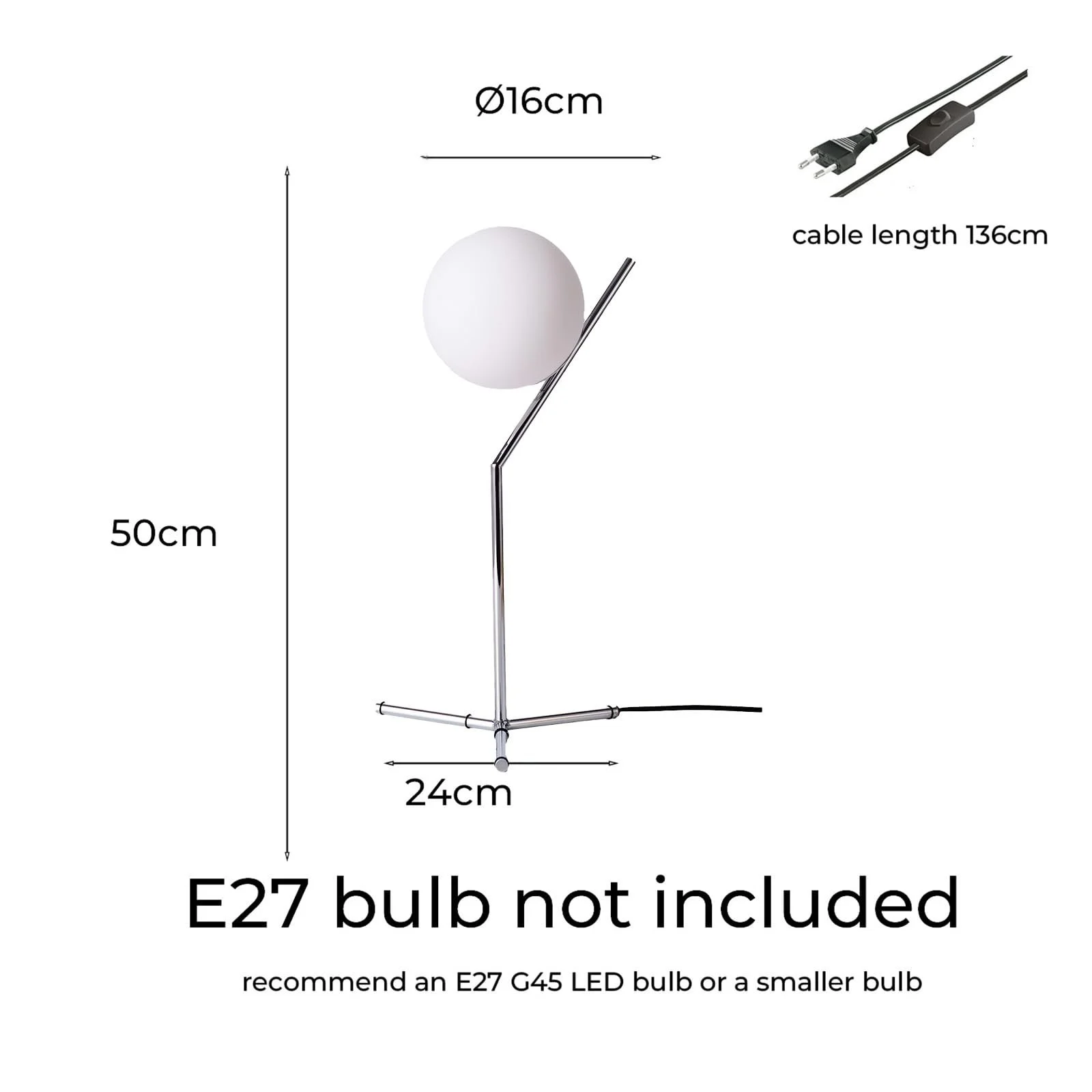 Настільна лампа Alpinaluz E27 скляна куля 18 см Хром, фото №7