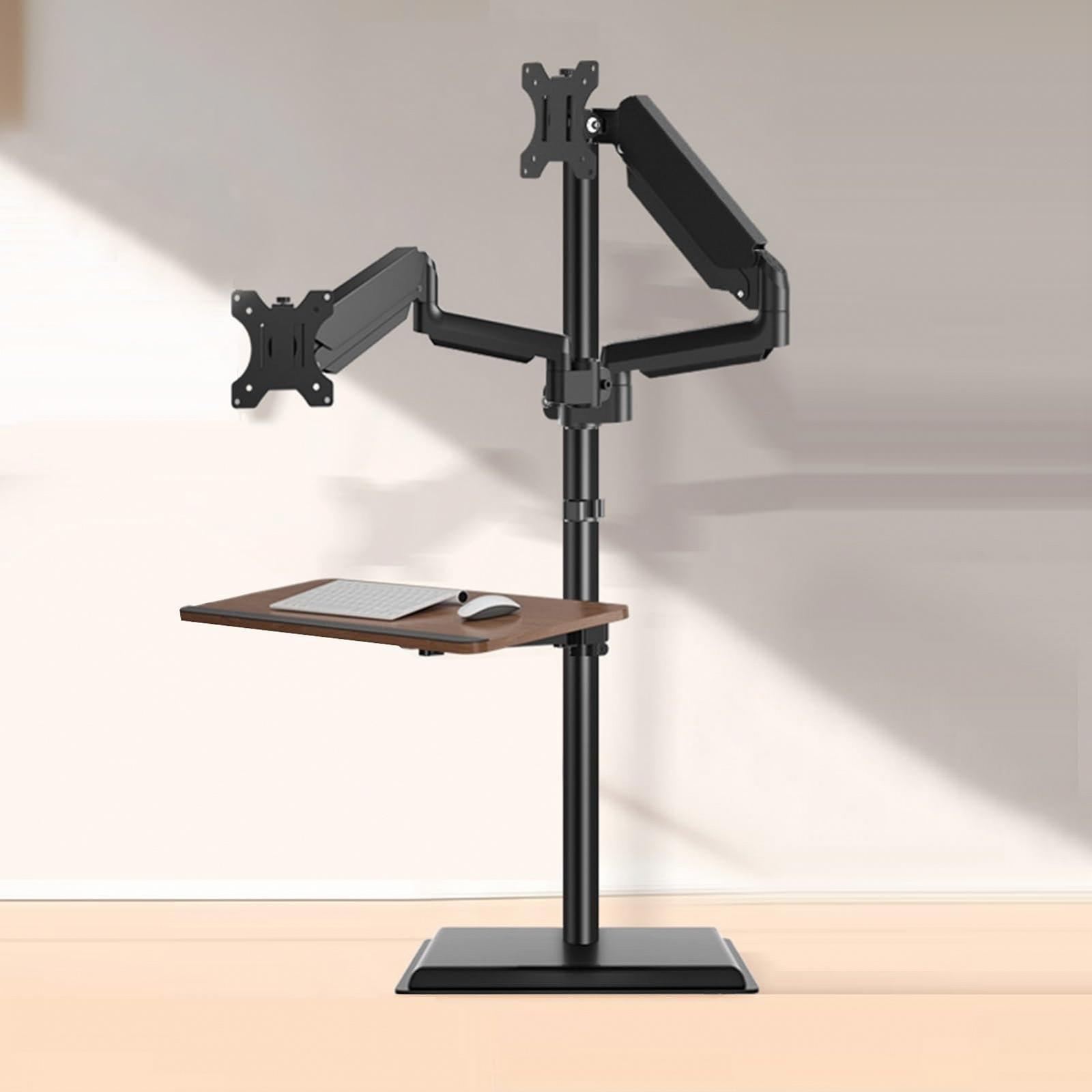 Підлогова стійка для ноутбука Сталева стійка з полицею Регульований стоячий стіл з двома екранами для офісу дому або вулиці, фото №7