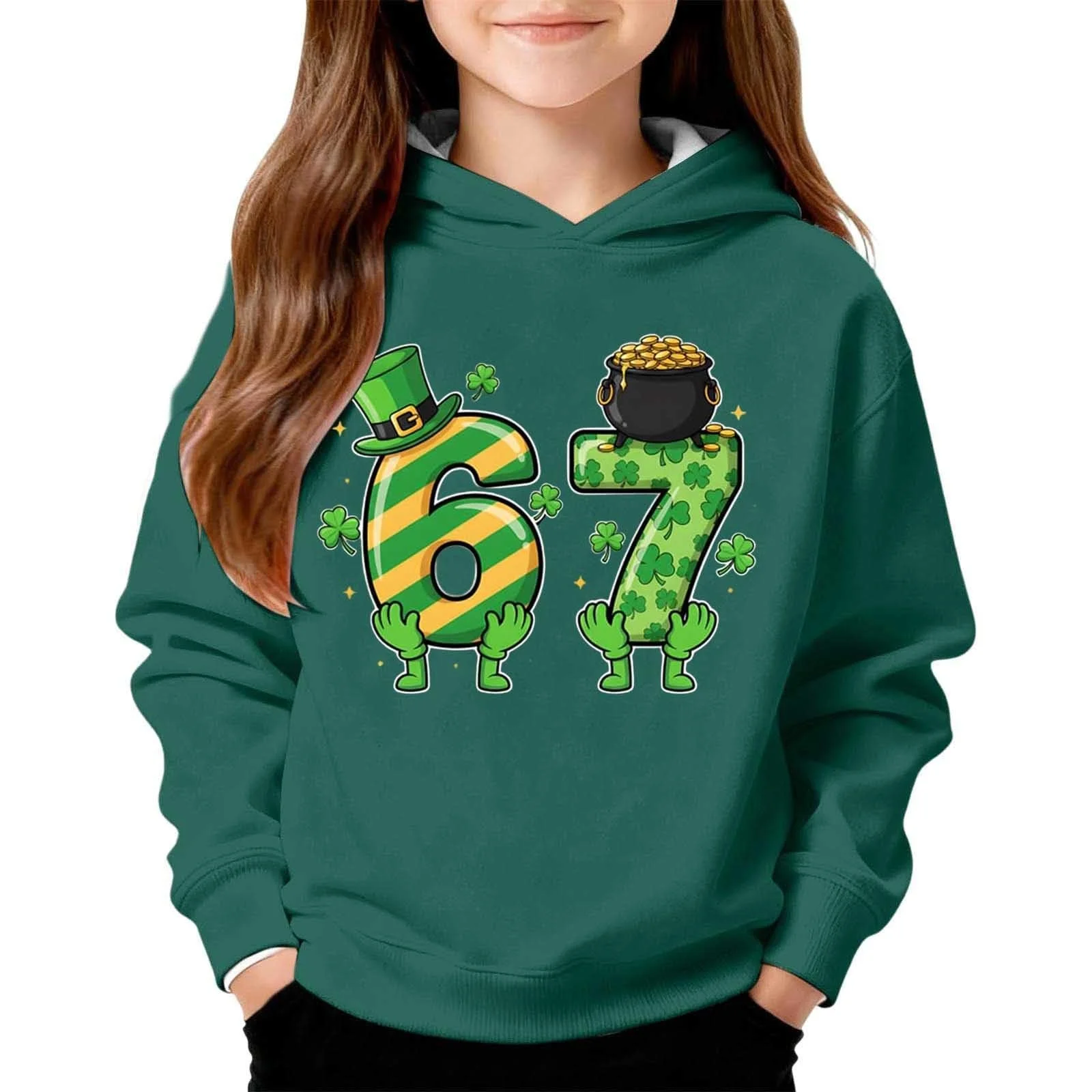 Пуловер St Patrick's Day для девочки, с принтом, мягкий флис, повседневная кофта с длинными рукавами для детей, фото №1