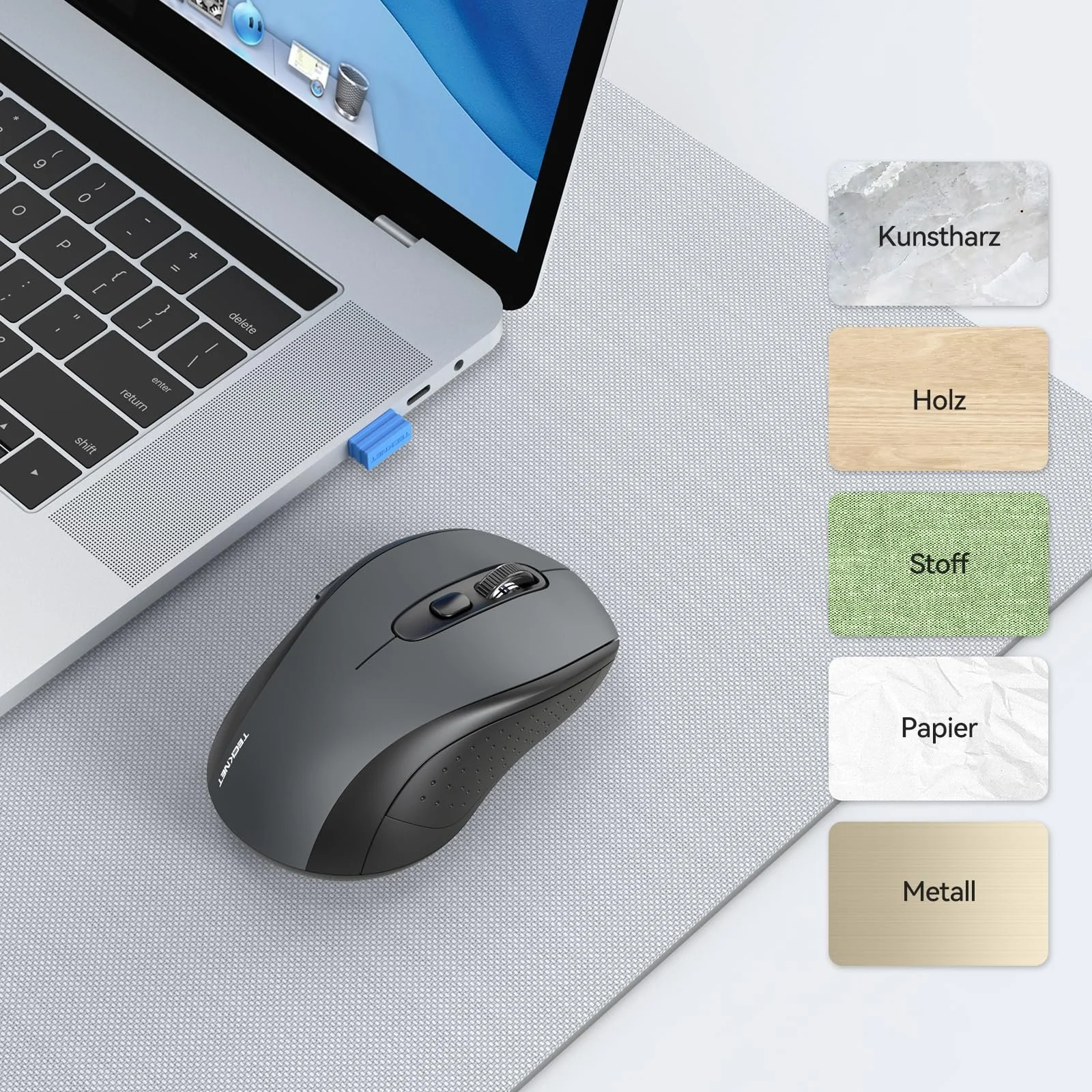 Миша Бездротова TECKNET Bluetooth (Tri-Mode: BT 5.0/4.0+2.4G) Ергономічна Портативна Сіра, фото №7 Миша Бездротова TECKNET Bluetooth (Tri-Mode: BT 5.0/4.0+2.4G) Ергономічна Портативна Сіра, фото №7