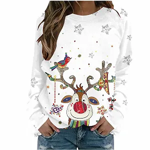 Женский Рождественский Свитшот Рождественский Пуловер Модный Элегантный С круглым вырезом С длинными рукавами Рождественский Принт - Фото 1