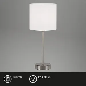 Настольная лампа Briloner Leuchten E14 тканевый абажур матовый никель/белый synthetic.ua - Фото 1