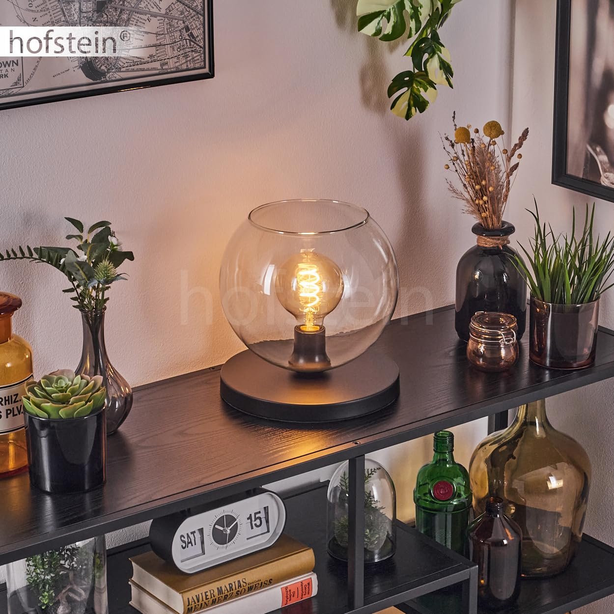 Настільна лампа HOFSTEIN Koyoto Метал/Скло 25 см 1 x E27 Чорний/Прозорий, фото №8