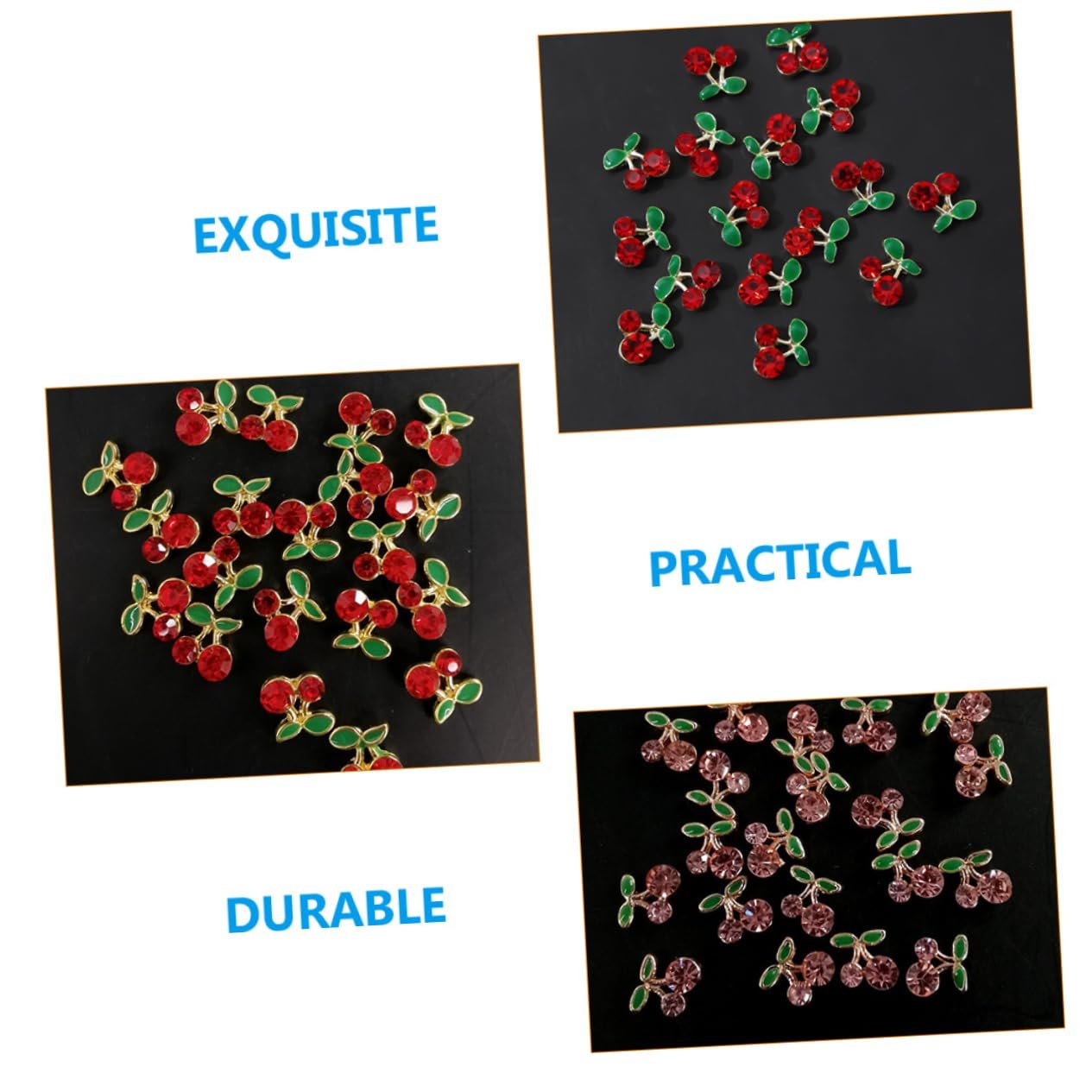 Украшения для ногтей Вишня FRCOLOR 96 штук Фруктовые подвески для ногтей с блестками Хрустальные вишневые подвески Объемные 3D маленькие стразы из сплава, фото №6