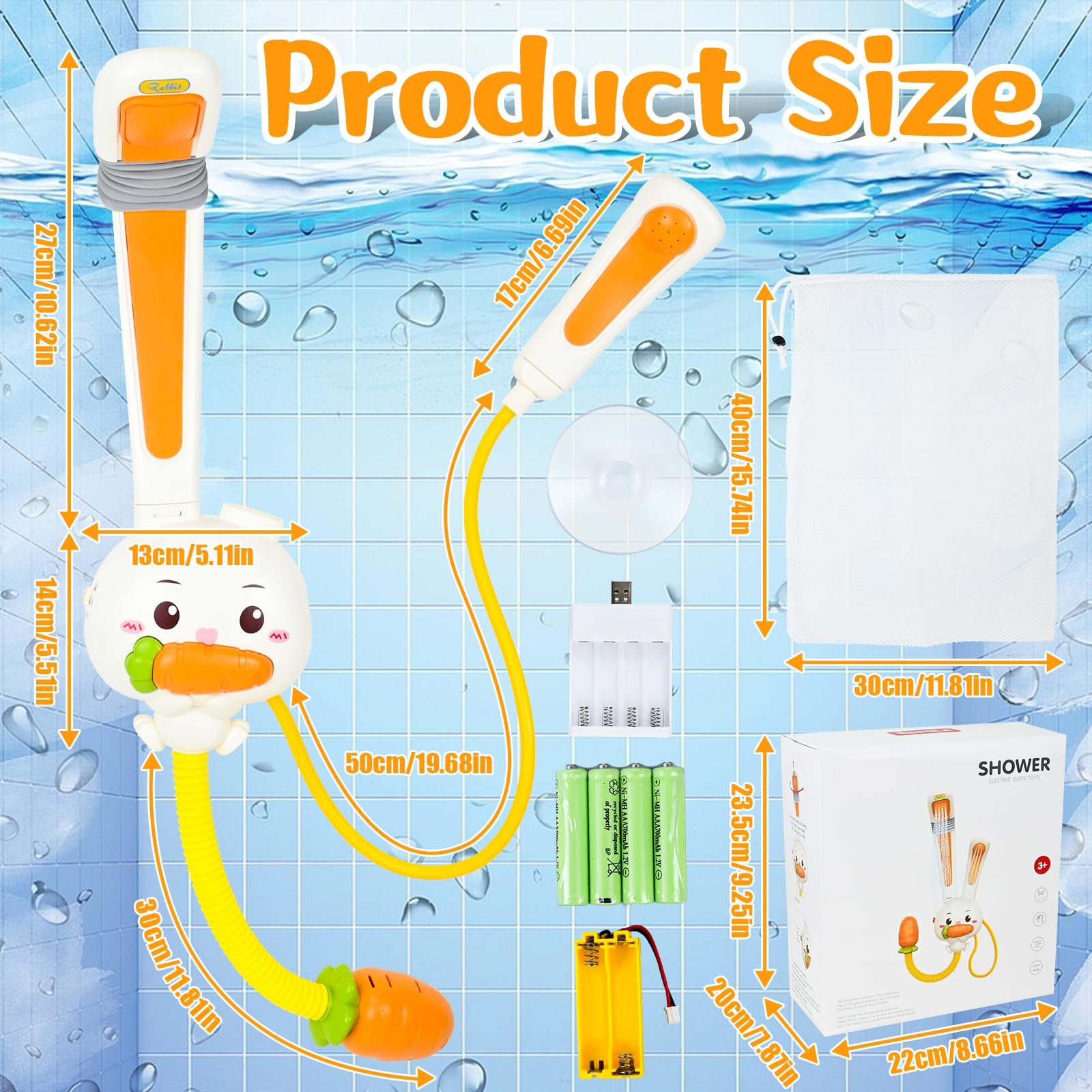 Іграшка для ванни Зайчик з 2 лійками для душу та акумуляторною батареєю, 3 режими розпилення, фото №3
