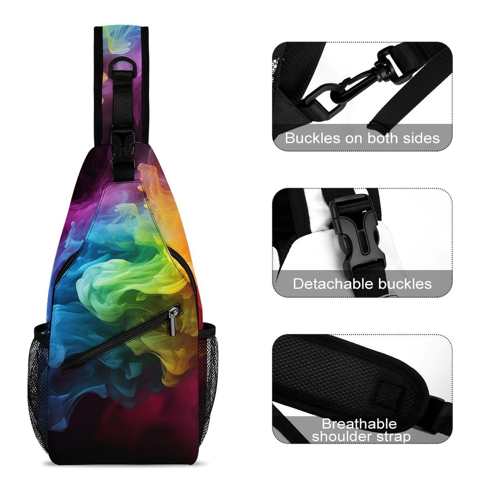 Сумка-рюкзак нагрудна Rainbow Smoke водонепроникна легка 38 x 20 см, фото №3 Сумка-рюкзак нагрудна Rainbow Smoke водонепроникна легка 38 x 20 см, фото №3