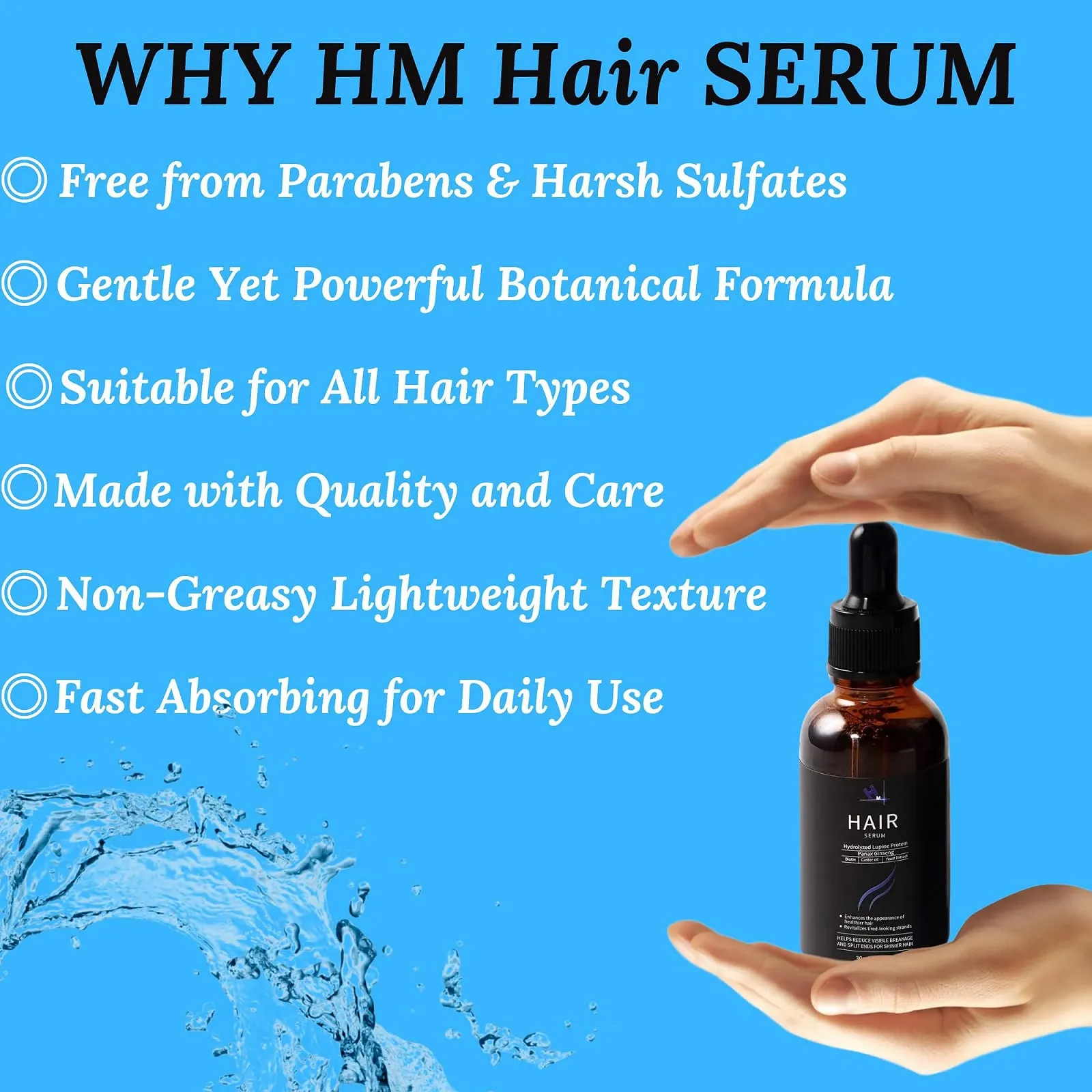 Сироватка HM для росту волосся з біотином, касторовою олією, амінокислотами та протеїном люпину, фото №5